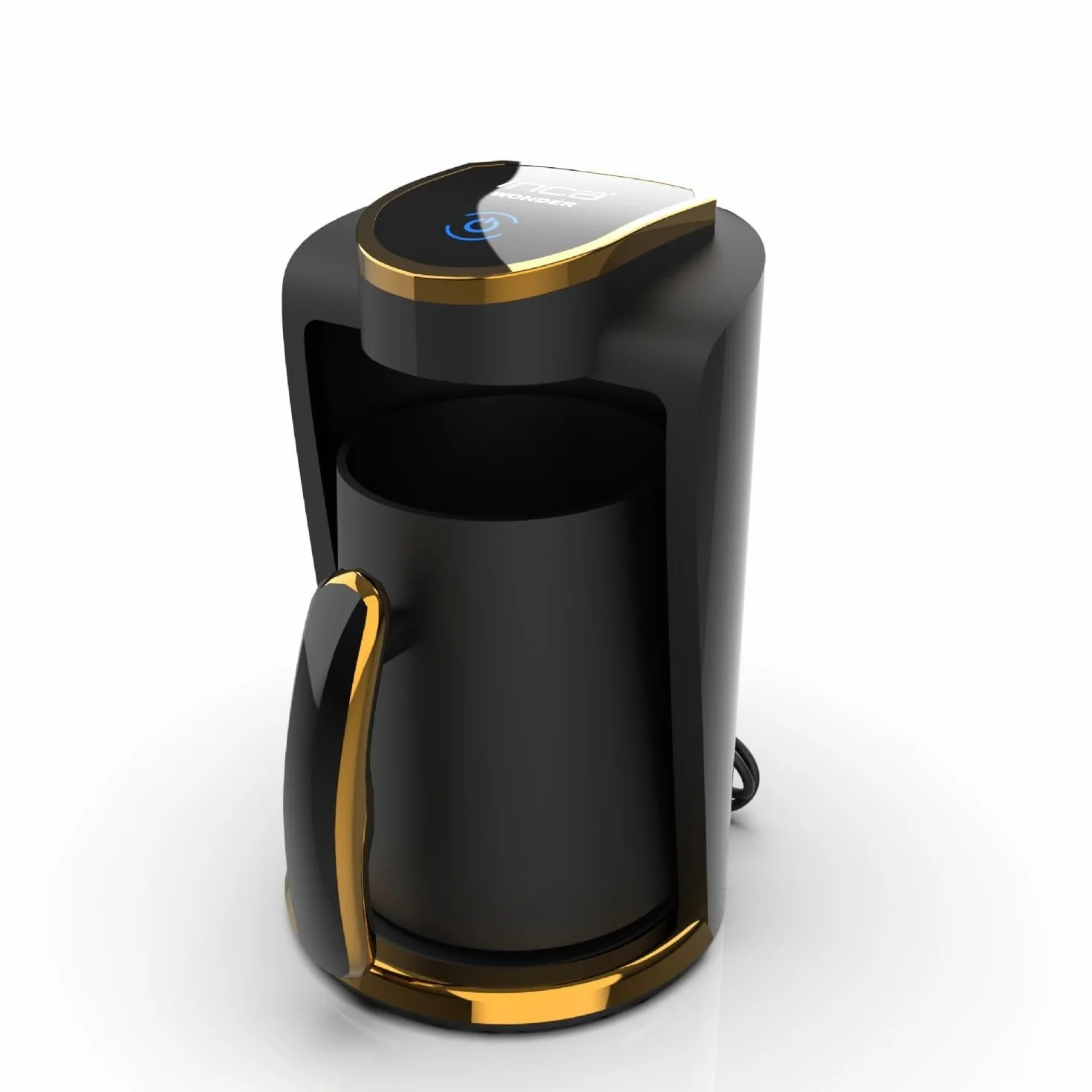 İnca Cafetera turca IKM-01 Serie Wonder, cafetera turca con cuchara dosificadora para 4 tazas (fincan) al mismo tiempo, alto rendimiento en un elegante diseño negro y oro rosa