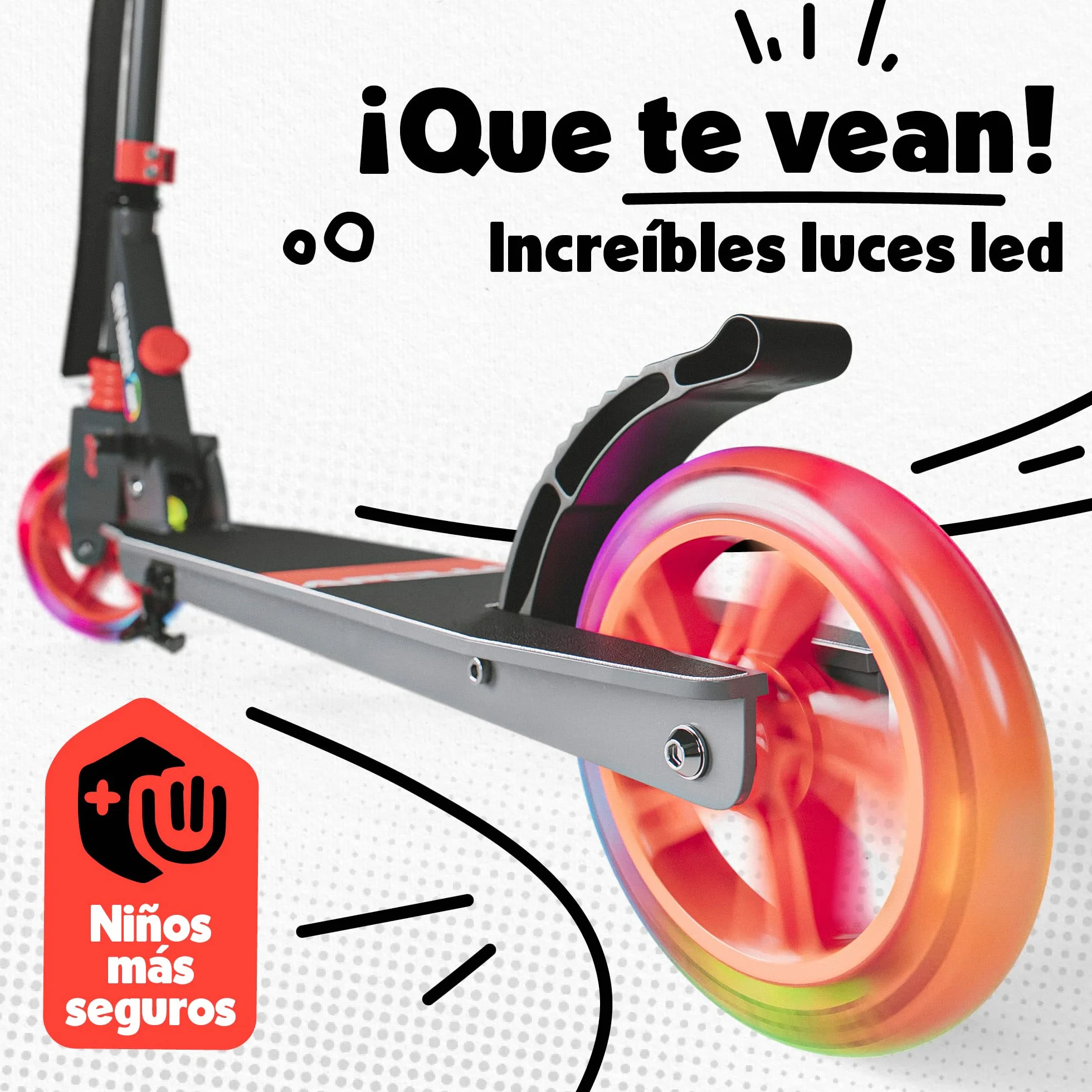 Apollo Skyracer Patinete Niño Ruedas LED 145 mm Suspensión Plegable Regulable Altura