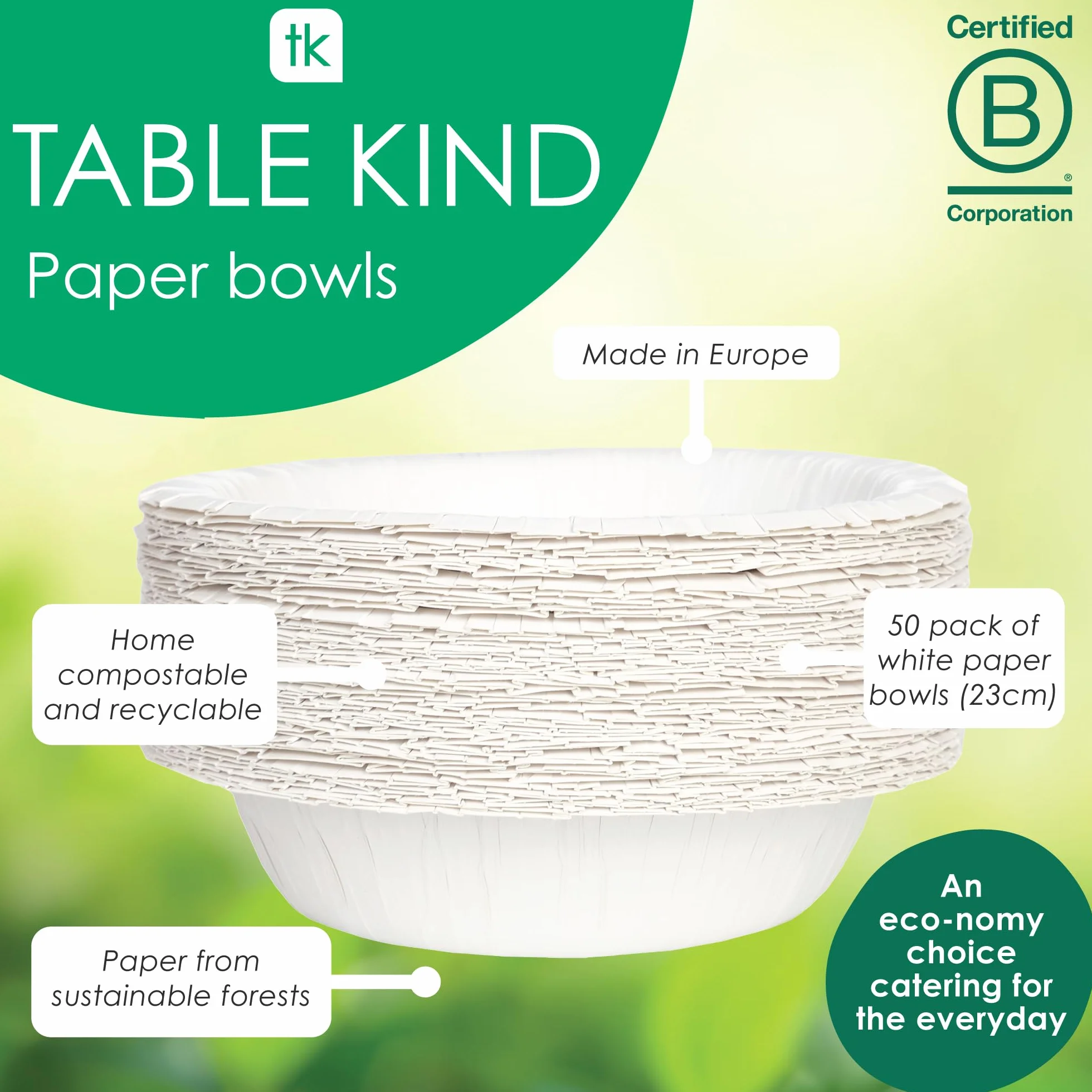 Table Kind 50 X Cuencos De Papel Desechables Ecológicos Paquete A Granel Para Camping Catering Uso Diario Ensaladas Postres Cereales Fiestas De Cumpleaños 23 Cm. Fabricados En La UE