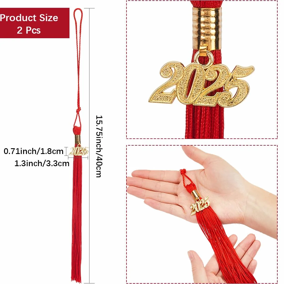 CRASPIRE 2 Borla Roja de Graduación 2025 borlas para Birretes de Soltero con Dije de Año Dorado Decoración con Borlas para Graduaciones Sombrero Ceremonia Académica Fiesta de Graduación Decoración