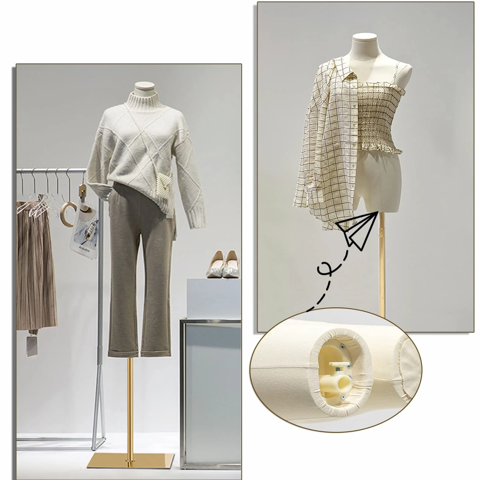 QJSZMEI Maniquí Busto de Señoras, Ajustable Altura Maniqui Costura Mujer con Base de Metal Rectángulo, Maniquí Torso Femenino para Exhibición de Escaparate (Color : White, Tamaño : A)