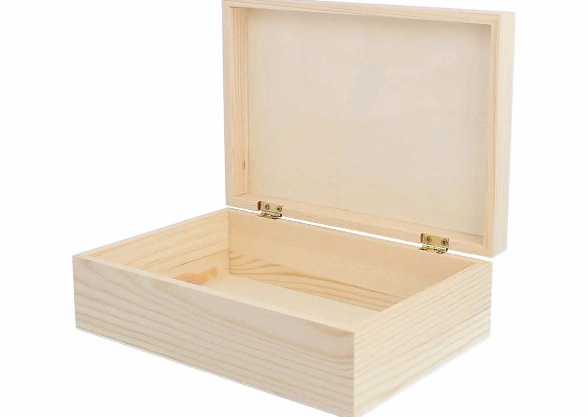 Caja madera de pino macizo y chapa rectangular 22x15x7cm.