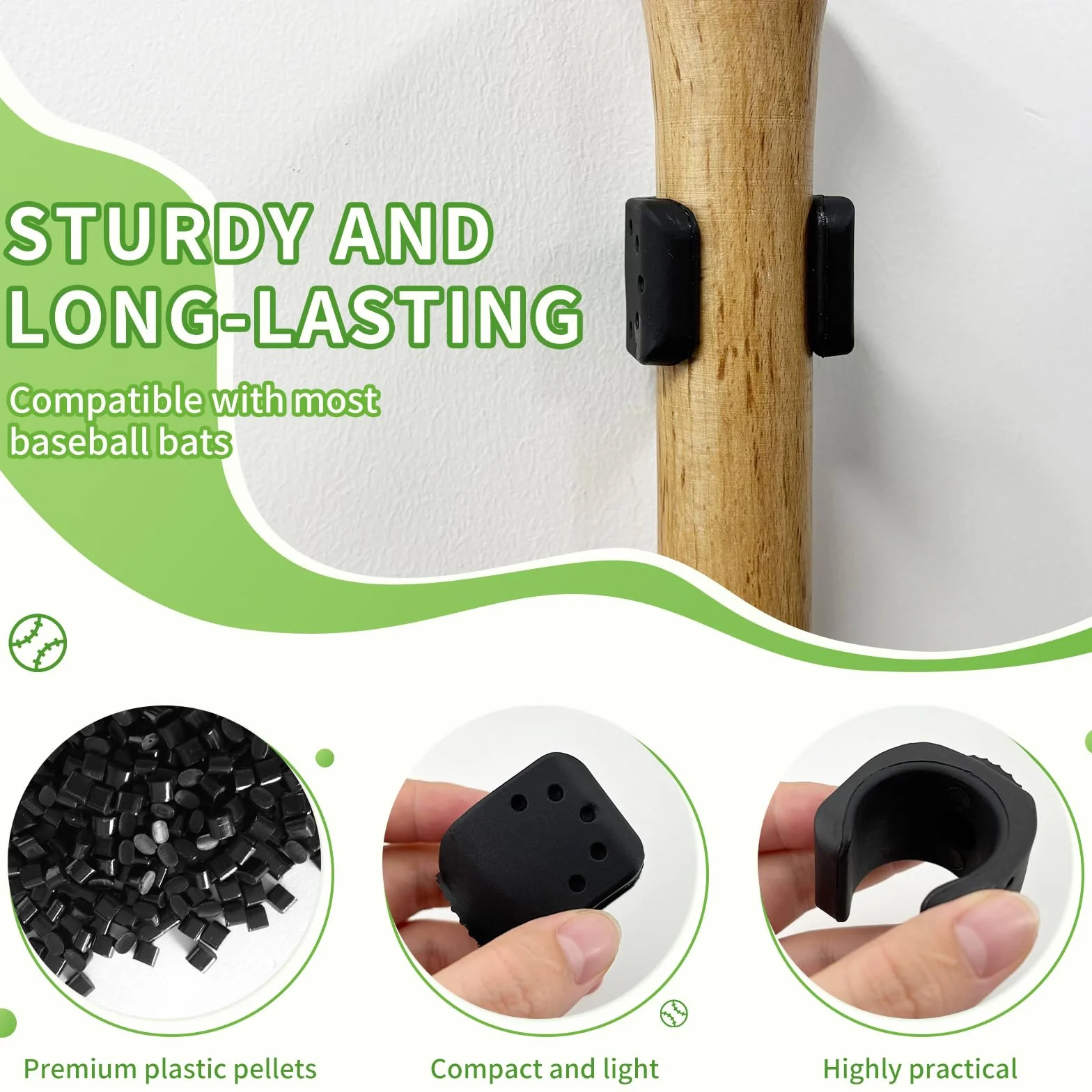 Soporte para bate de béisbol de madera – Soporte de pared para 30-36 mm con sujeción flexible
