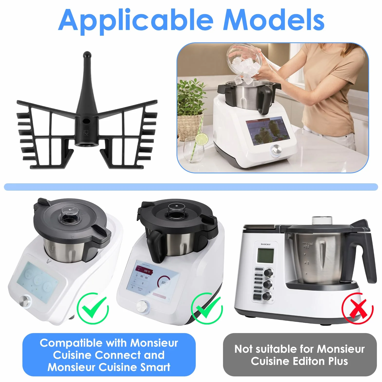 Batidor de mariposa para señor Cocina Connect, Smart, Edición Plus, compatible con Silvercrest Lidl, accesorio de cocina ideal para crema, espuma, claras de huevos, accesorio de cocina