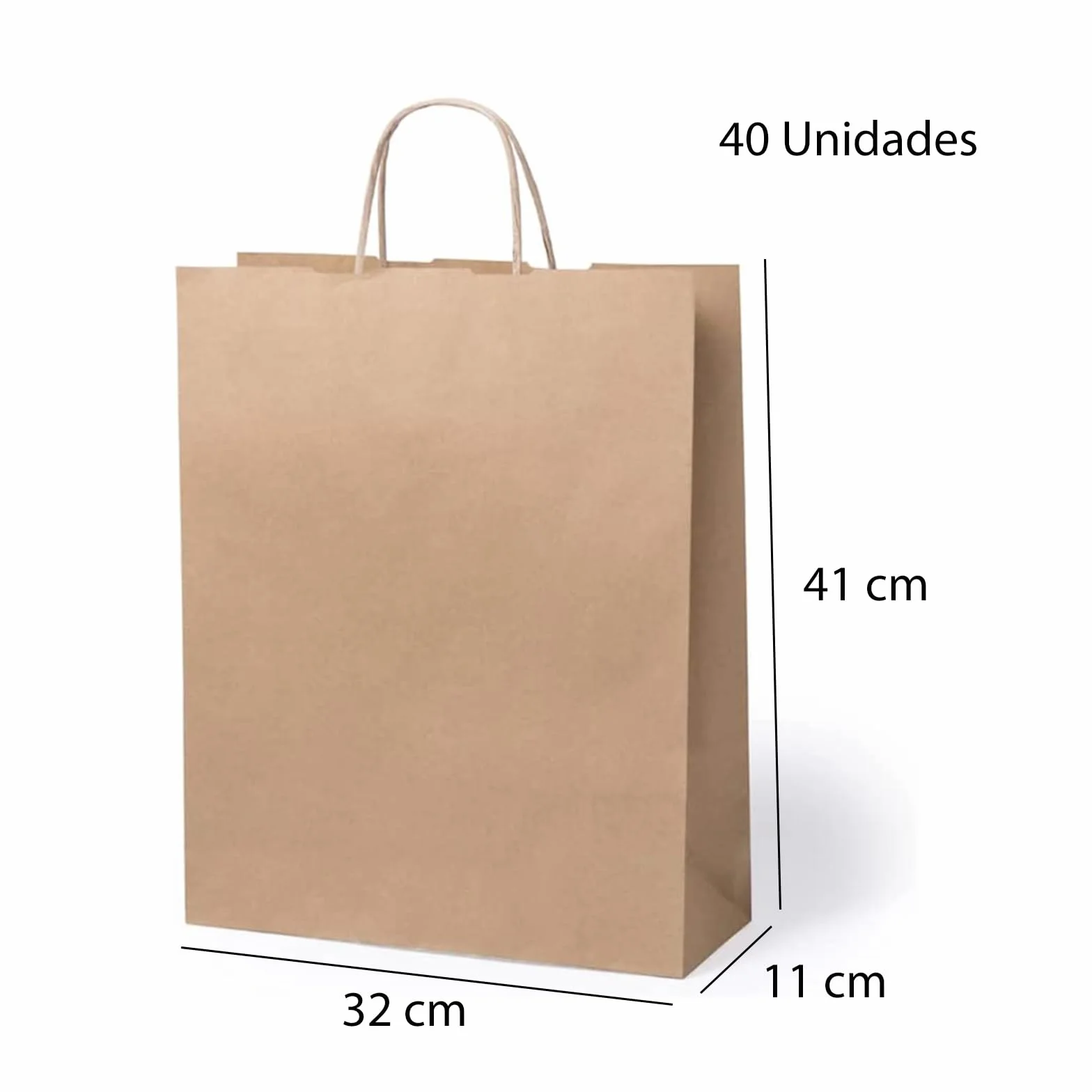 Lote de 40 Bolsas de papel kraft grandes con asas 32 x 41 x 11 cm bolsas para regalos. Bolsas para comercios, ir al la compra de papel biodegradable, reutilizables ideales para regalar (Marrones)