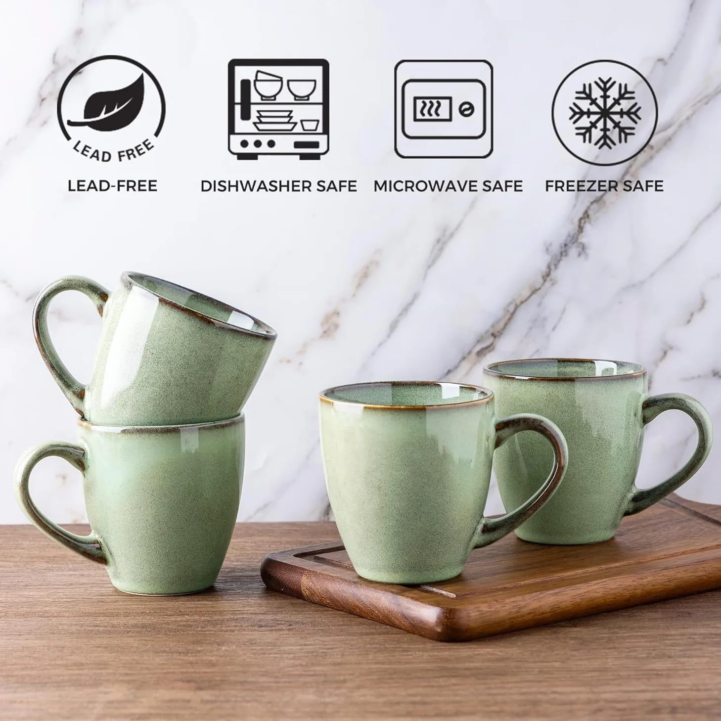 Juego de tazas de café de cerámica de 4, tazas de cerámica de 350 ml para café, té, cacao caliente - apto para lavavajillas y microondas, perfecto para el hogar o la oficina