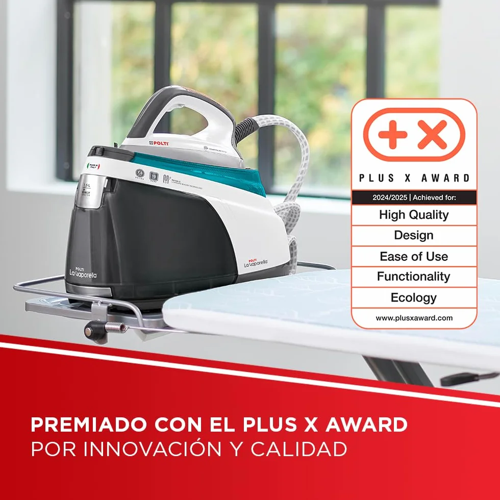 Polti La Vaporella XT100C, Plancha de Vapor con Caldera, 7,5 Bar de Presión, Autonomía Ilimitada, 1,4 L de Capacidad, Potencia 2350 W, Pulso de Vapor 500g, Blanco y Turquesa
