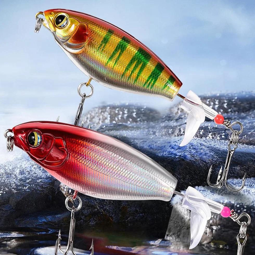 5 Piezas Señuelo Pesca para la Trucha Flotante Cola Giratoria Topwater Swimbaits Bass Swimbait Señuelos de Pesca Agua Salada Dulce con 2 Triángulo Gancho para Agua Dulce