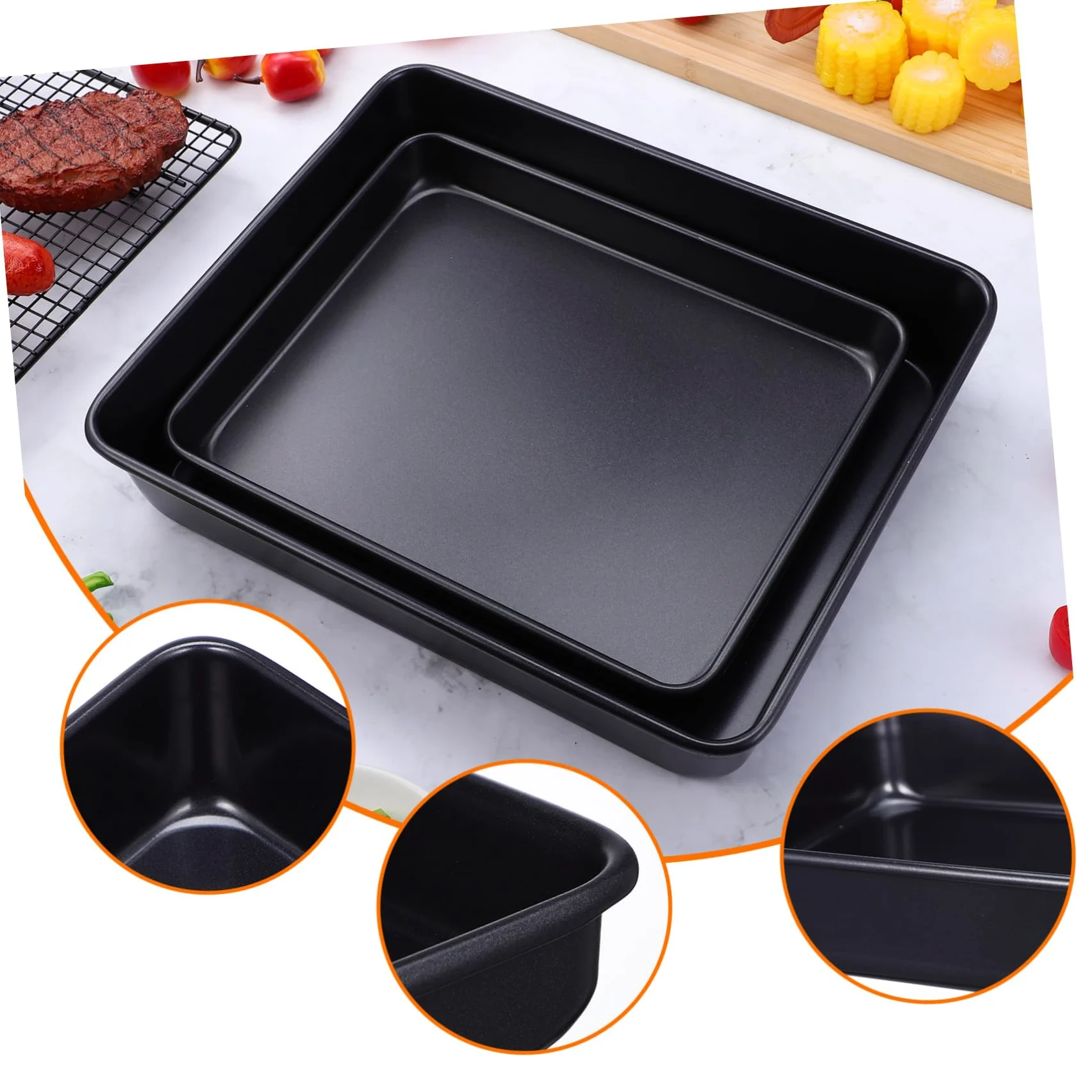 ERINGOGO Bandejas para Hornear Horno Tostador Antiadherentes Acero Inoxidable 13 y 11 Negras Kit Multifuncional Cocina Pan Pasteles 2 Piezas