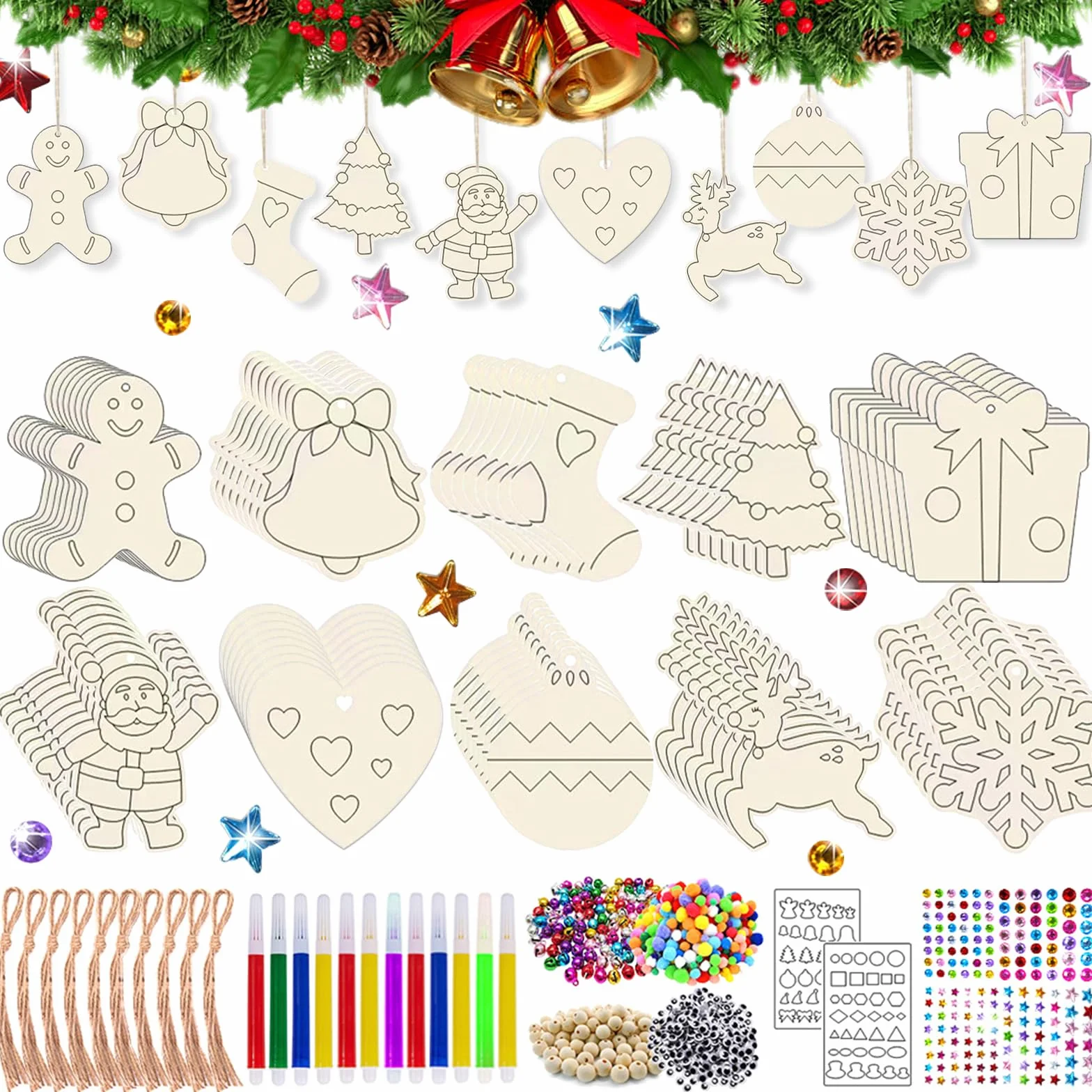 RURIZHONGTIAN Adornos de Navidad de Madera para Pintar, Colgantes DIY para Árbol de Navidad