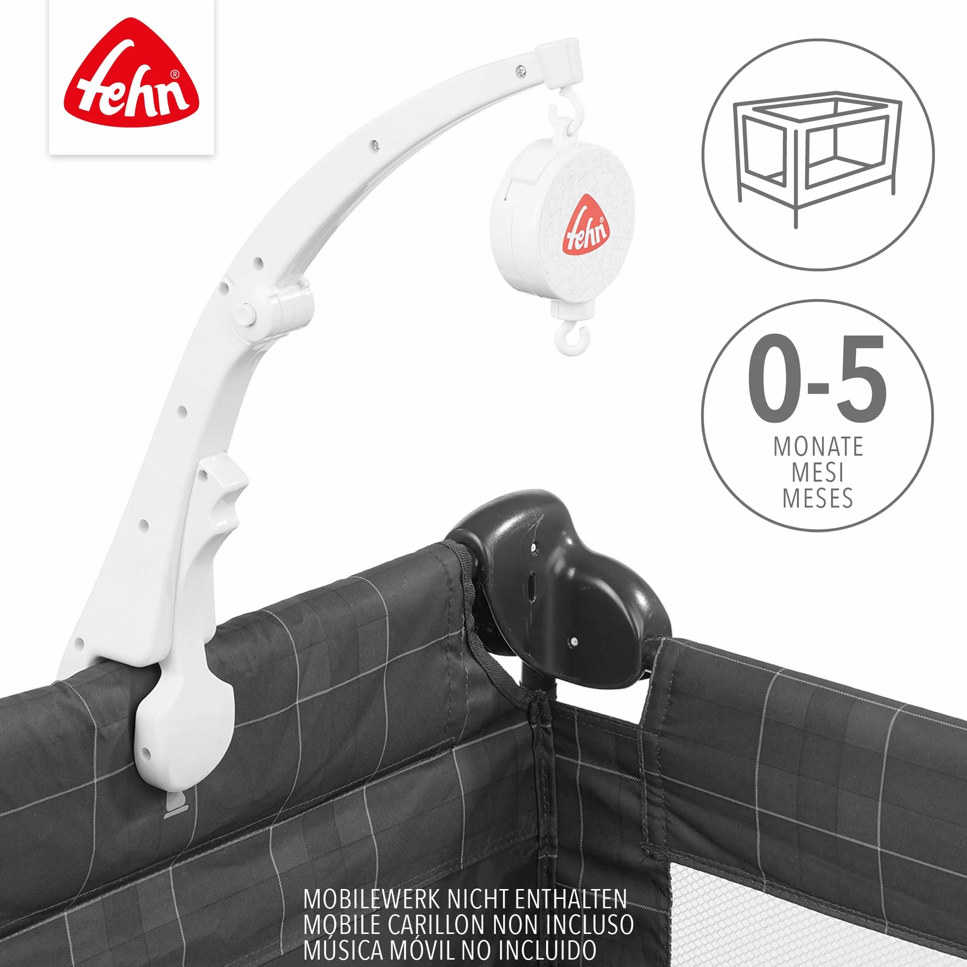 Fehn soporte para móviles de viaje, abrazadera para cuna, 249927, apto para todos los móviles musicales