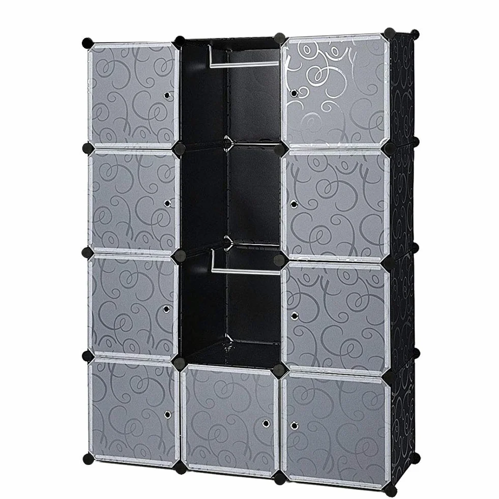 Mondeer Armario Plástico Opaco Ropero Estante Organizador Portable Aparador Gran Espacio con Dibujos de Estilo Clásico Blanco y Negro (12 Cubo)