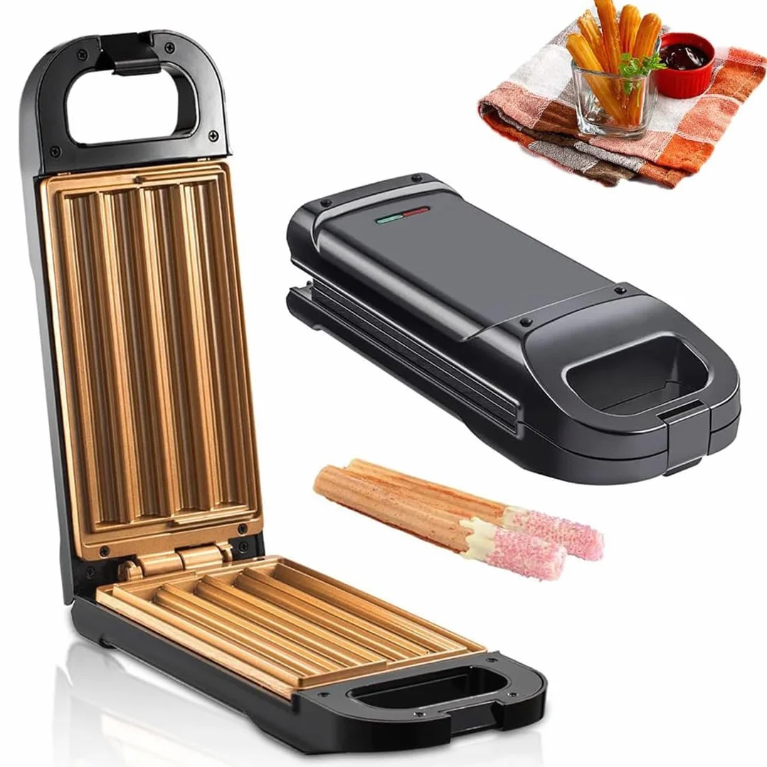 Churro Maker Machine - Máquina eléctrica antiadherente de 850 W, para hacer 4 churros en 10 minutos, donas españolas sin aceite, fácil de limpiar, uso doméstico
