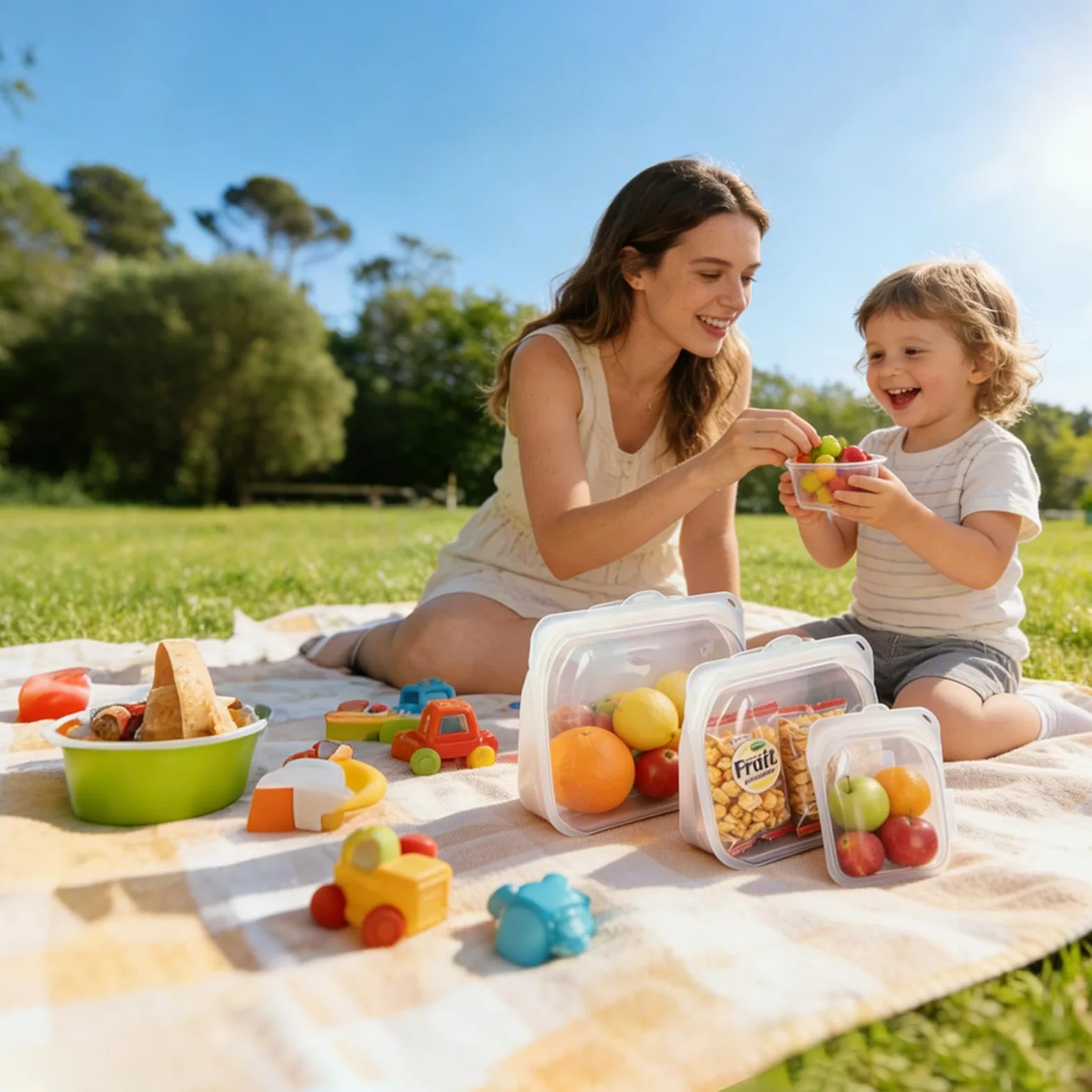 Bolsa de Alimentos Reutilizable 3 Envases de Silicona para Alimentos | Bolsas Portátiles para Alimentos para Preparación de Comidas, Almuerzo, Viaje, , Carne, Queso, Verduras, Fruta