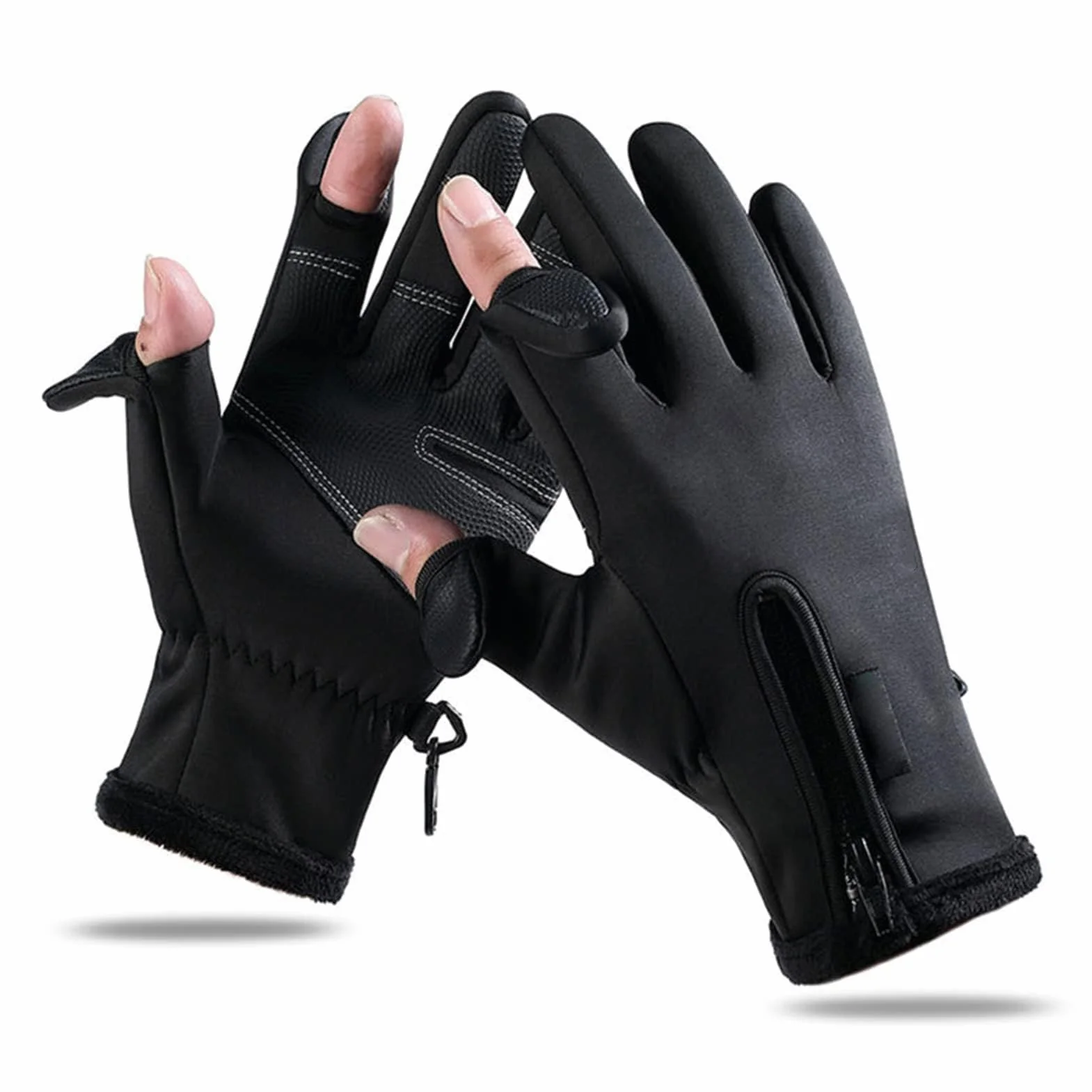 HERCHR Guantes de Pesca Impermeables Térmicos con Pantalla Táctil 2 Dedos Cortados para Ciclismo Invierno Kayak Negro