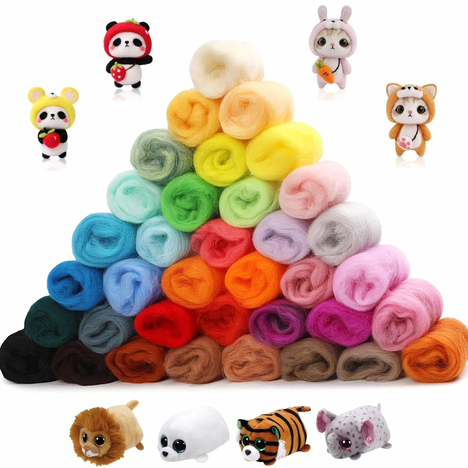 But Oswetf Kit Fieltro Lana 36 Colores, 108 g Lana de Fieltro para Fieltrar en Seco, Lanas Fieltros para Fieltrar en Húmedo, Proyectos de Manualidades DIY Kit de iniciación para Principiantes