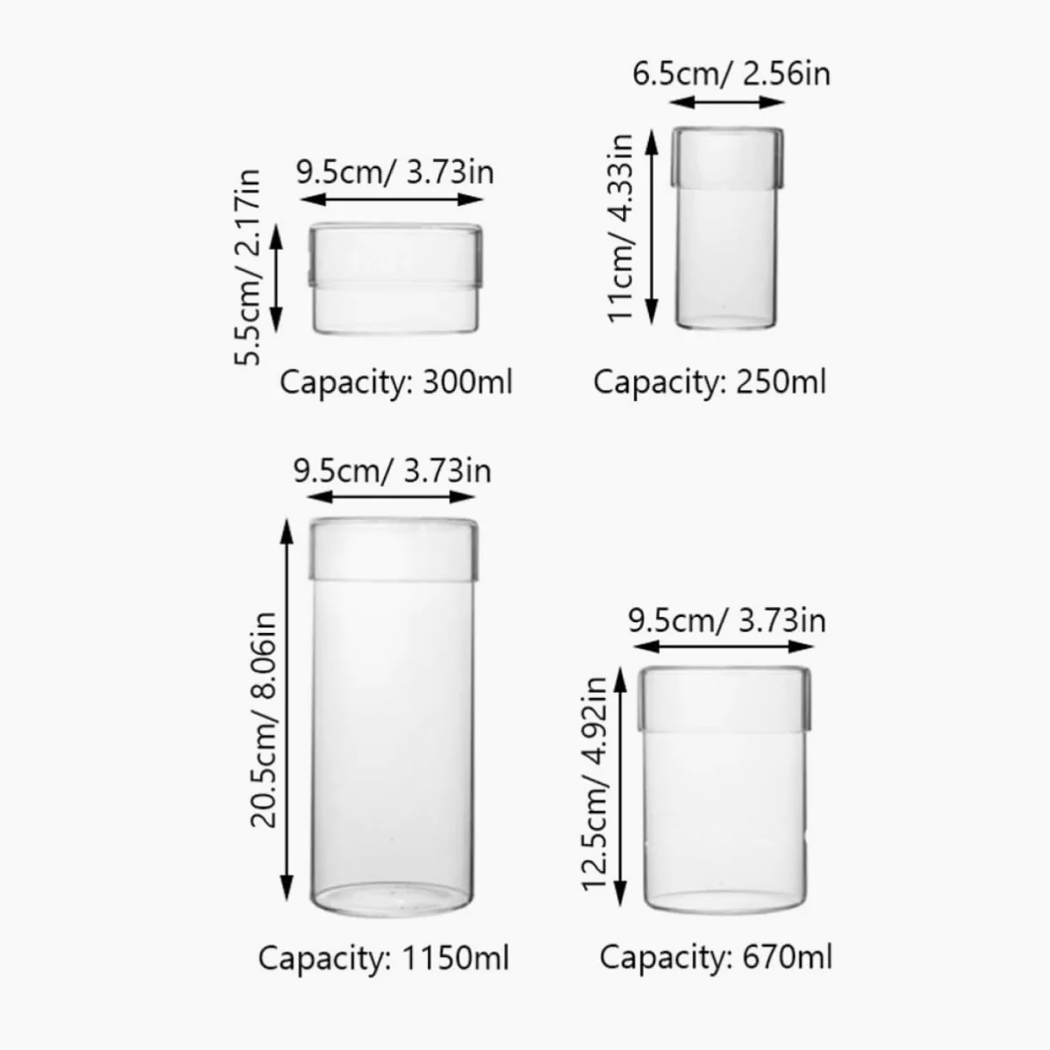 Artibetter Tarros de Cristal para Almacenar Alimentos, 4 Piezas de Vidrio | Tapa, para Azúcar y Sal, Paquete Práctico para Hogares, Diseño Transparente y Vacío