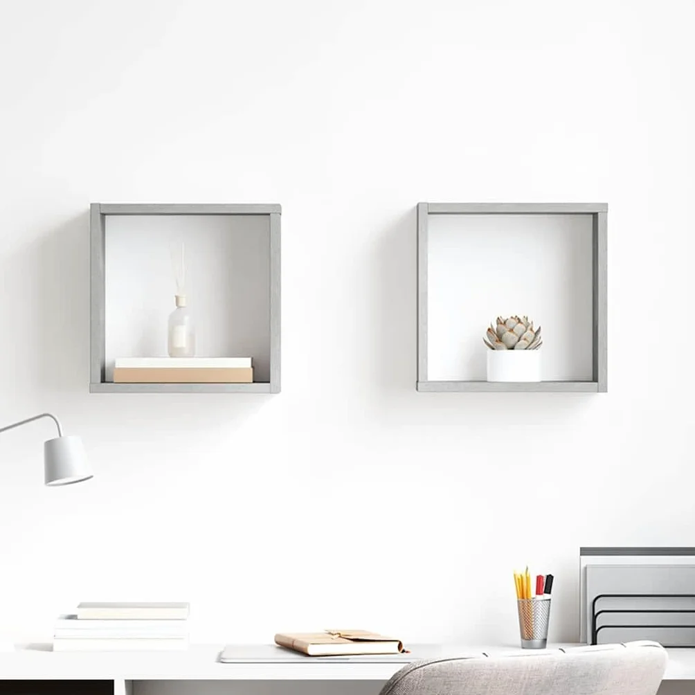 vidaXL 2X Estante Cubo Pared Estantería Colgante CD Libros Coleccionables Fotos Premios Adornos Decoración Librerías Hogar Gris Hormigón 30x15x30 cm