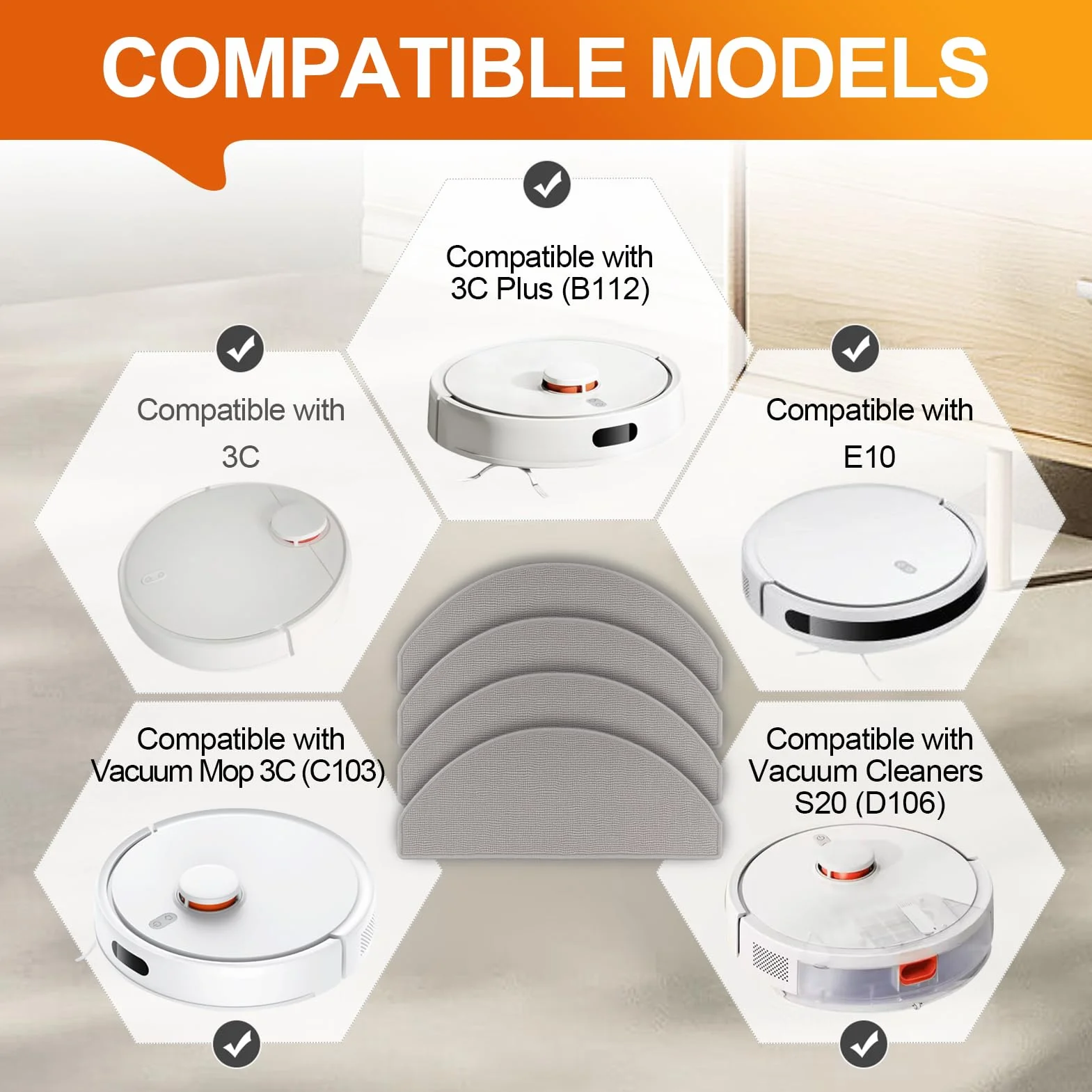 4 Piezas Mopas de Microfibra Compatible con Xiaomi S20 E10 Mijia Mop 3C C103 Plus B112 Paquete de Paños de Reemplazo Aspiradora Robot Reutilizable para Aspiradora Repuesto Eficaz Compatible con Xiaomi