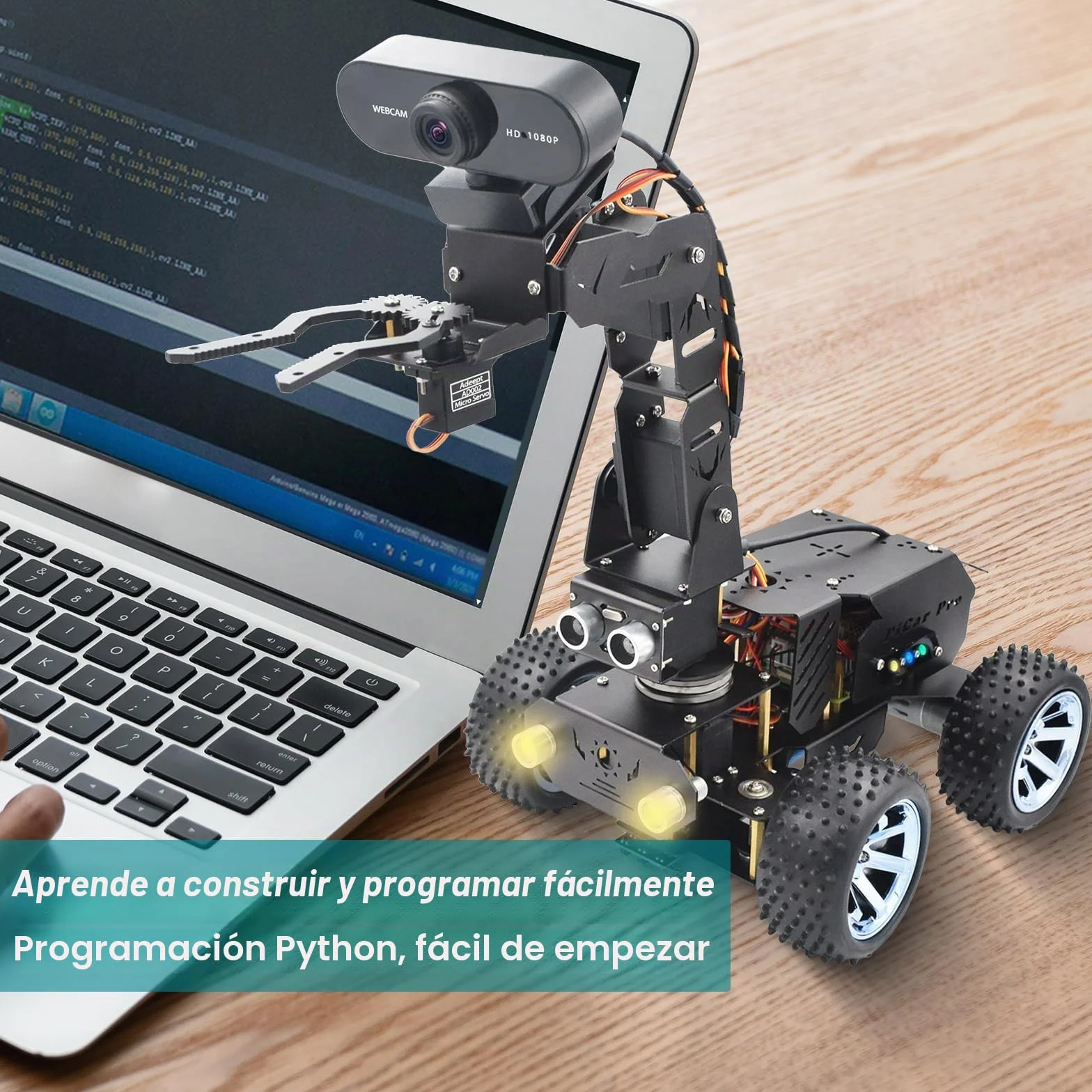 Adeept PiCar Pro V2 Kit de robótica (Raspberry Pi no incluido), coche inteligente con brazo robótico de 4 DOF para Pi 5/4/3, cámara HD 1080P, OpenCV, prevención de obstáculos, seguimiento de línea