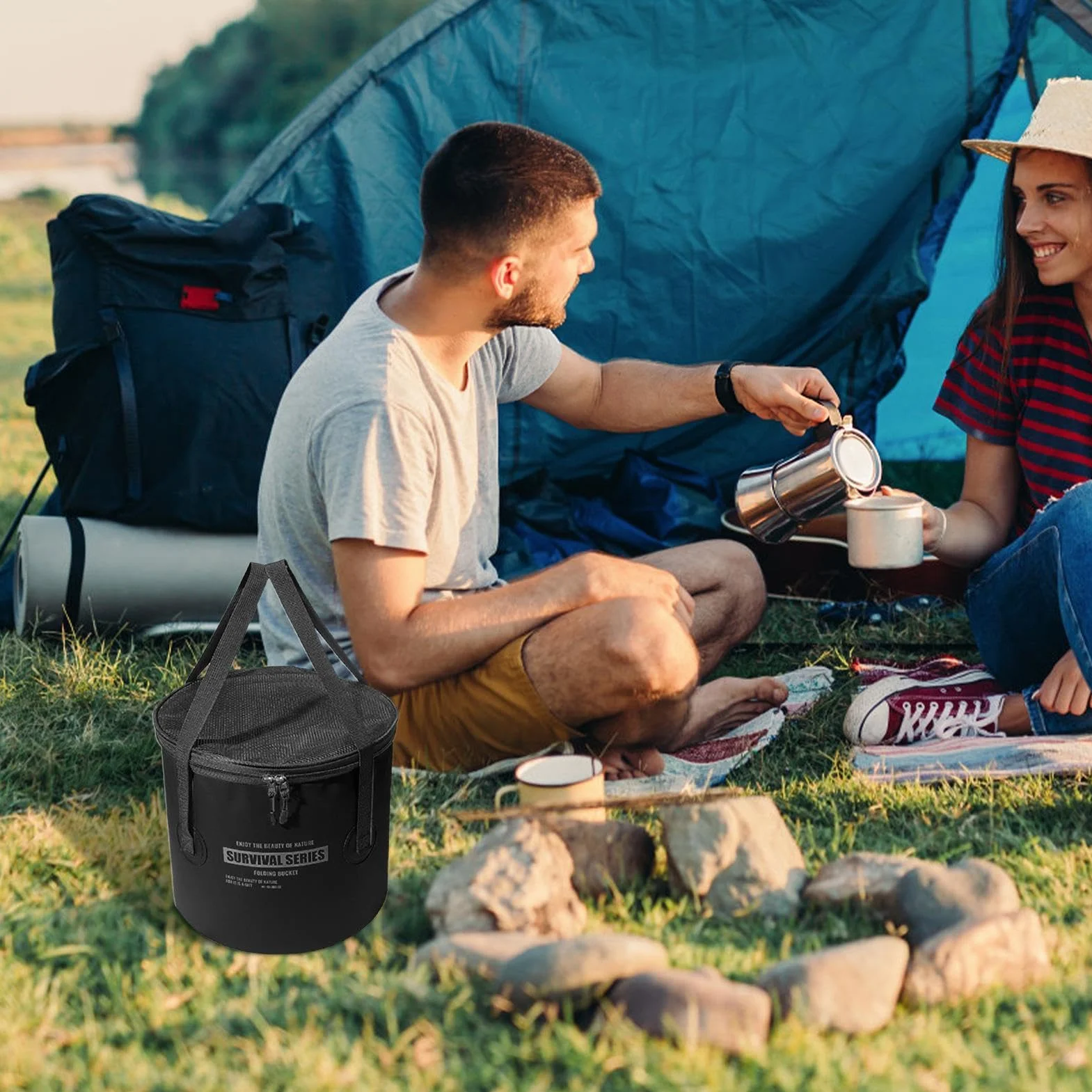 Cubo Plegable de Pesca 22 Litros Gran Capacidad Portátil para Camping Viaje