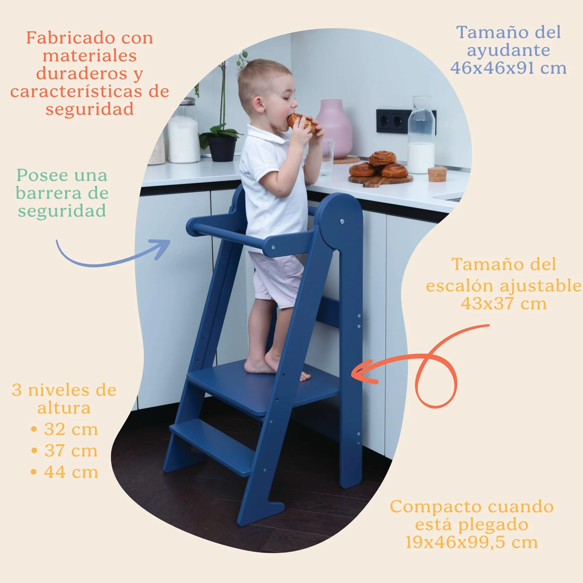 TOYBOX Torre de Aprendizaje Plegable Montessori Madera Natural