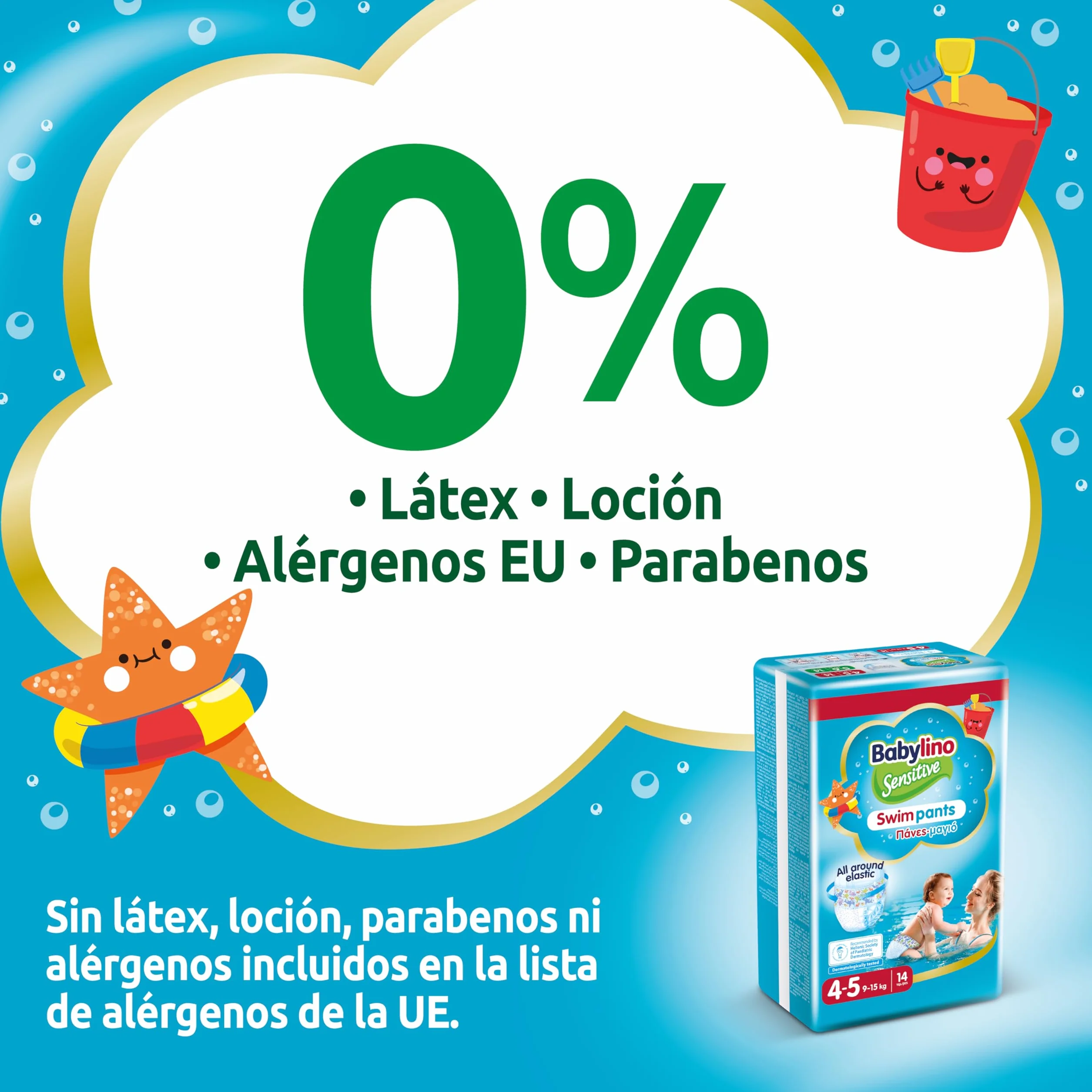 Babylino Sensitive SwimPants Pañales de playa y piscina talla 4-5 (9-15 kg) 14 unidades