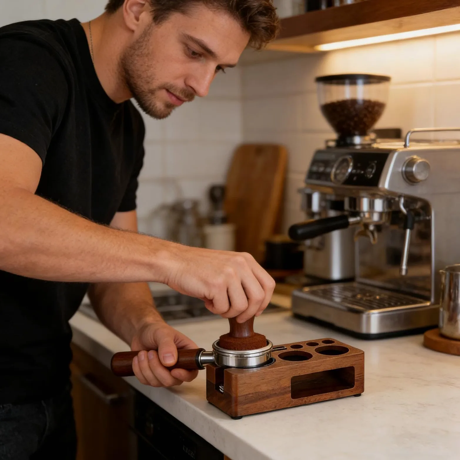 Estación De Prensado Para Café Espresso Almacenamiento Multifuncional de | Base para Tamper de Café para Hogar Cocina Dormitorio Comedor Bar Cafetería