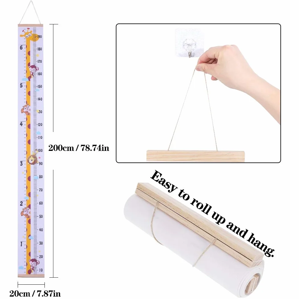 Medidor de Altura Gráficos de Crecimiento para Colgar en la Pared, Regla para Niños y Niñas 20 x 200cm Jirafa