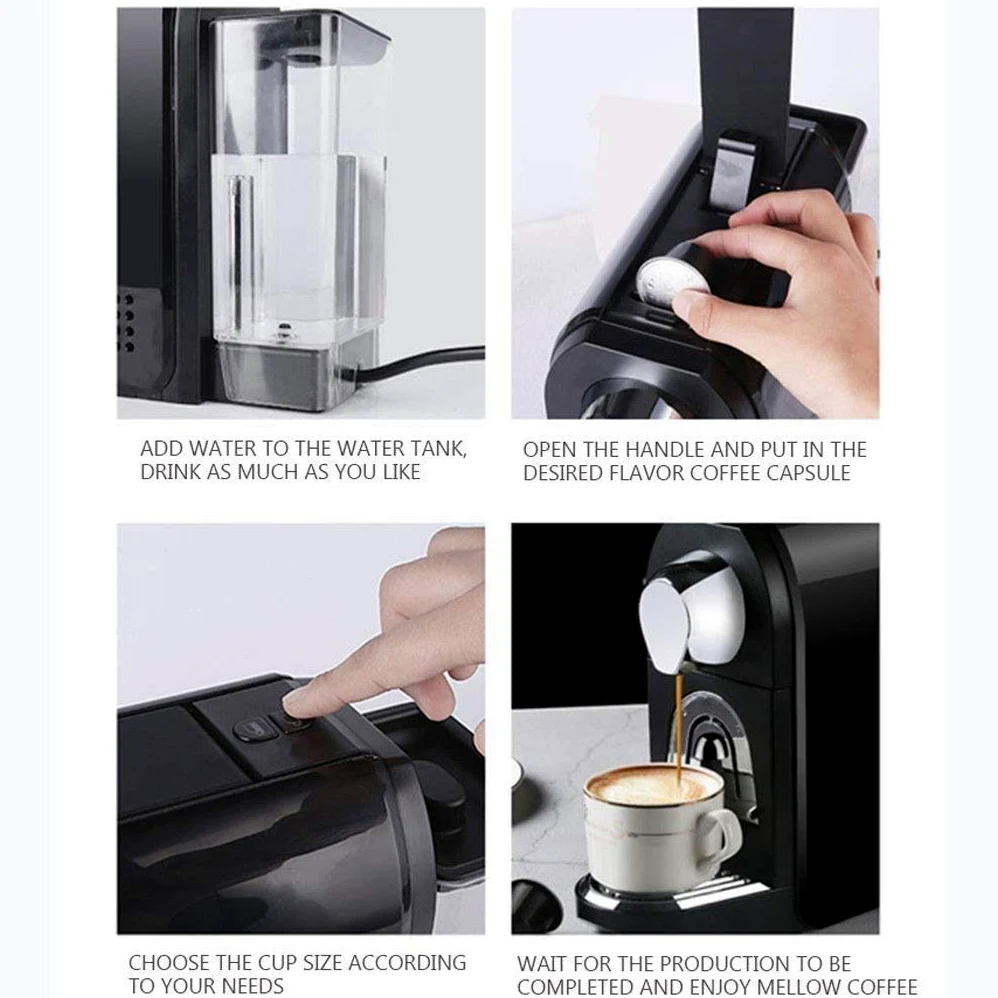 Cafetera, máquina de café con cápsula Totalmente automática, cápsula Compatible con máquina de Espresso, Bomba de Alta presión de 19 Bar.