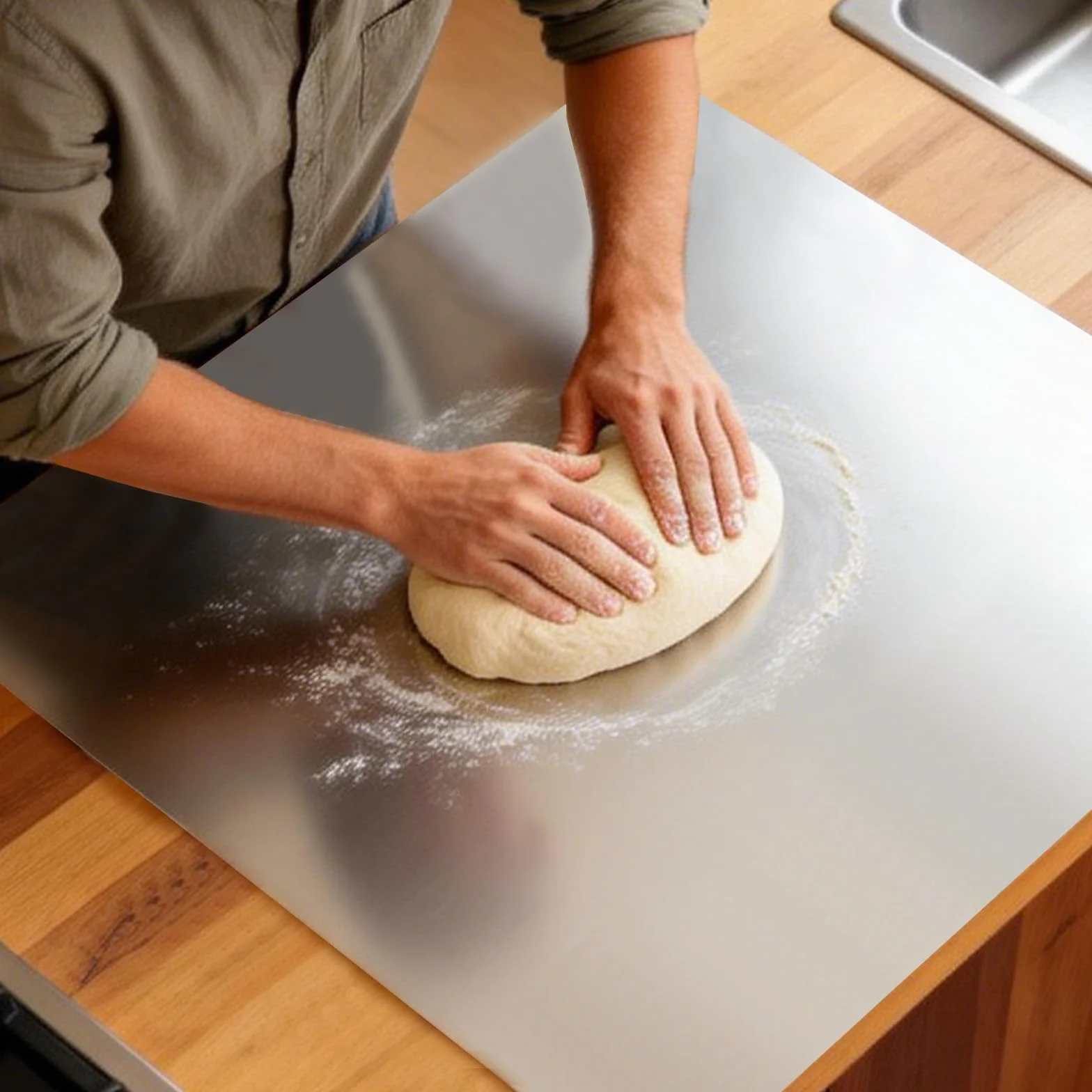 Tabla de cortar de acero inoxidable, encimera de acero inoxidable, tabla de cortar antideslizante con borde, encimera con tabla de cortar, para cocina, bar, restaurante, para amasar pizza