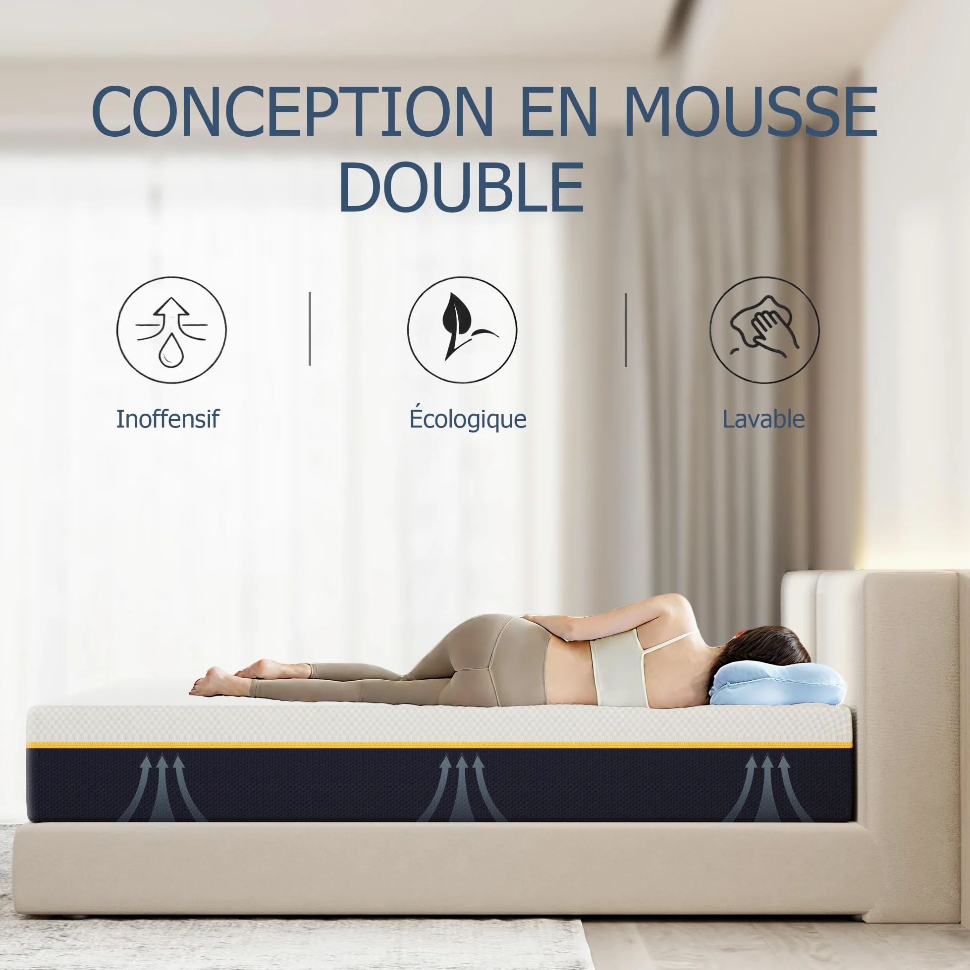 DEWINNER Colchón 140x200x21 cm | Espuma Memoria y Bambú Carbón | Soporte Alta Resiliencia | Transpirable Hipoalergénico | Funda Extraíble Lavable | Confort Medio