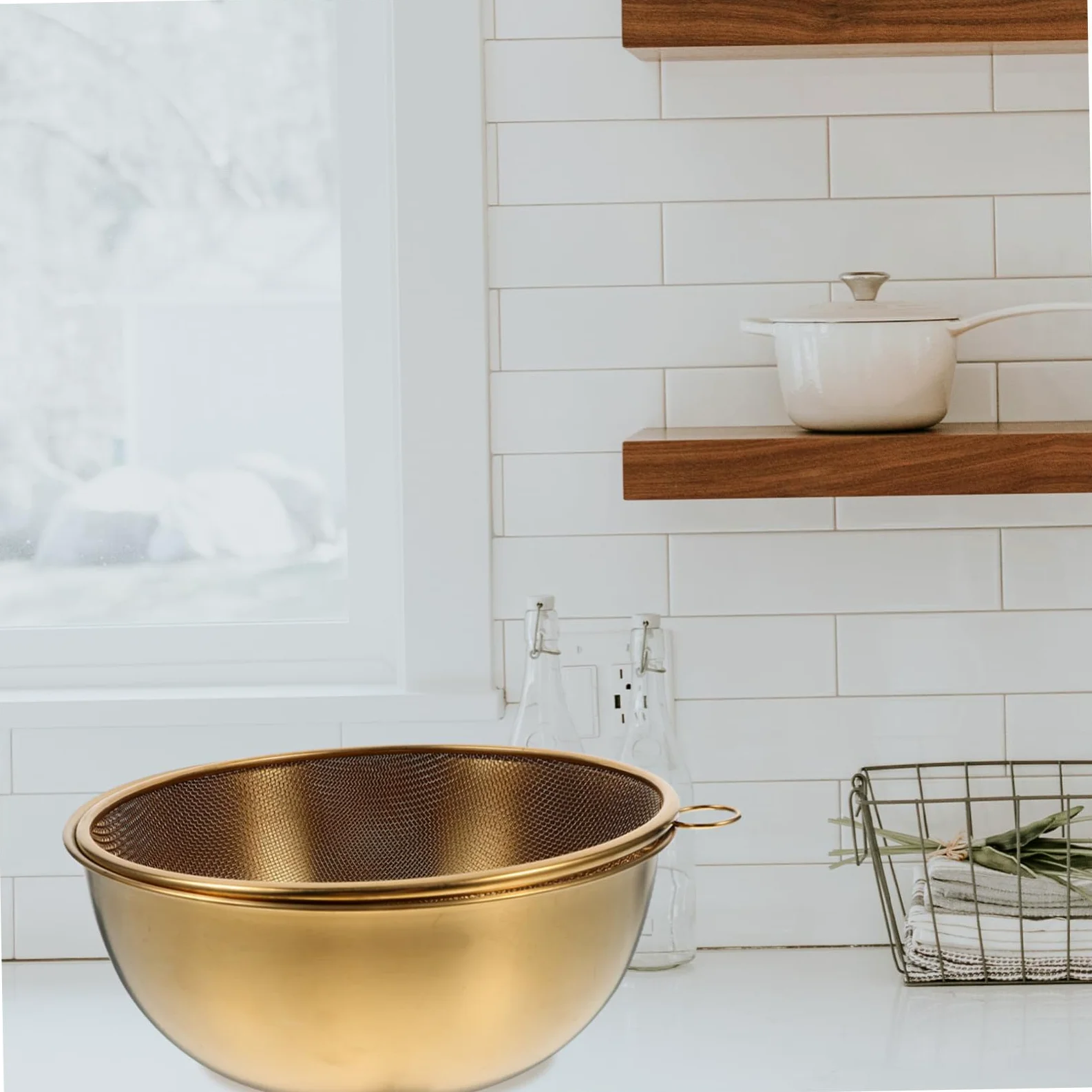 Colador para Lavar Arroz y Escurrir Alimentos de 22cm de Acero Inoxidable Resistente y Seguro Adecuado para Cocina Interior y Camping al Aire Libre