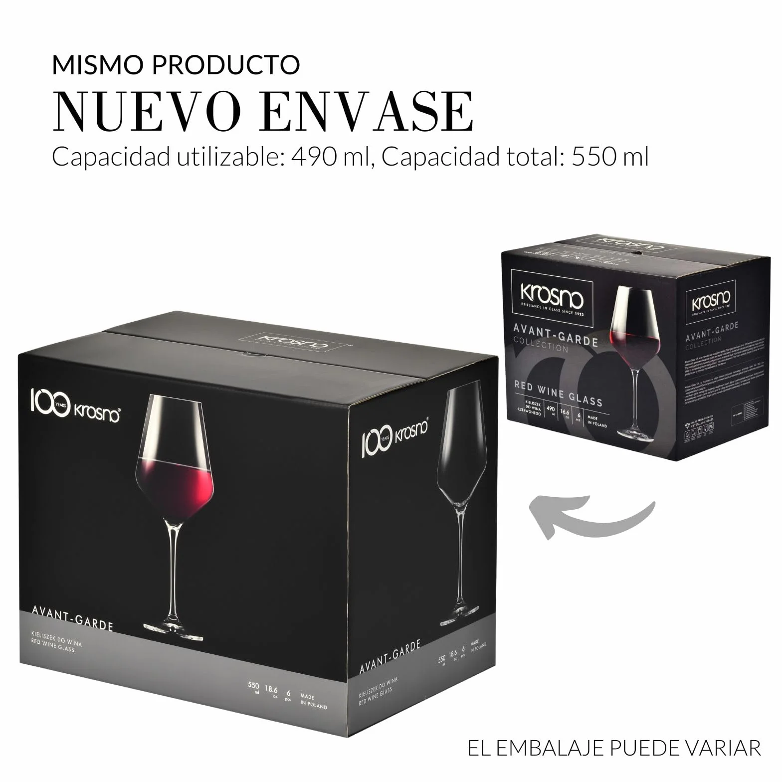 Krosno Copas de vino tinto | Juego de 6 | 550 ML | Colección Avant-Garde | Cristal sin plomo | Para casa, restaurantes & fiestas | Apto para lavavajillas | Cristal sin plomo, para restaurantes y fiestas, apto para lavavajillas