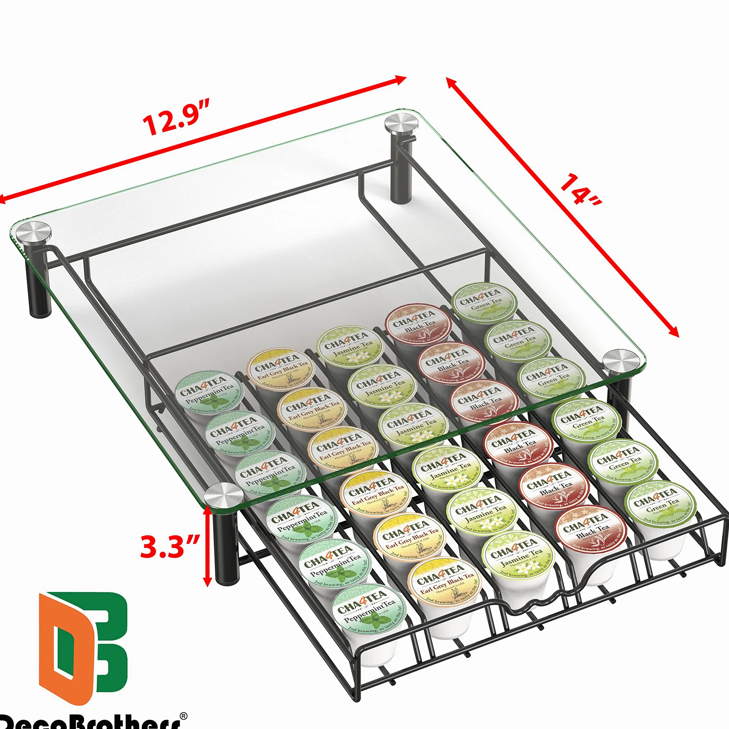 Deco Brothers Cajón de cristal templado para guardar 30 cápsulas de café, color negro