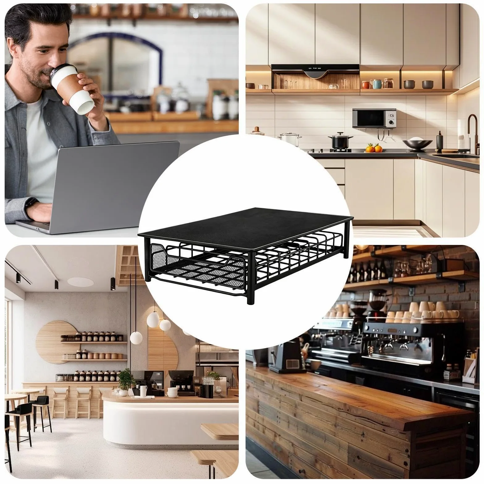 Cajón Almacenaje Cápsulas Café Estructura Metálica de Acceso Rápido con | Cajón Deslizante Organizador de Cápsulas Para Encimera, Tostadora, Monitor, Impresora, Cocina y Comedor