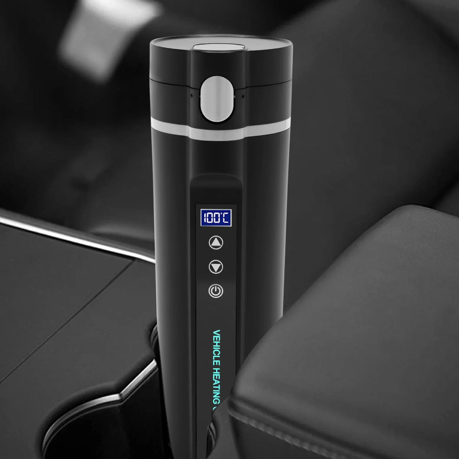 Taza de viaje eléctrica portátil, con pantalla LED, acero inoxidable 304, 450 ml, para coche de 12 V/24 V, longitud de cable de 31,49 pulgadas, para calentar y mantener caliente el agua potable, café