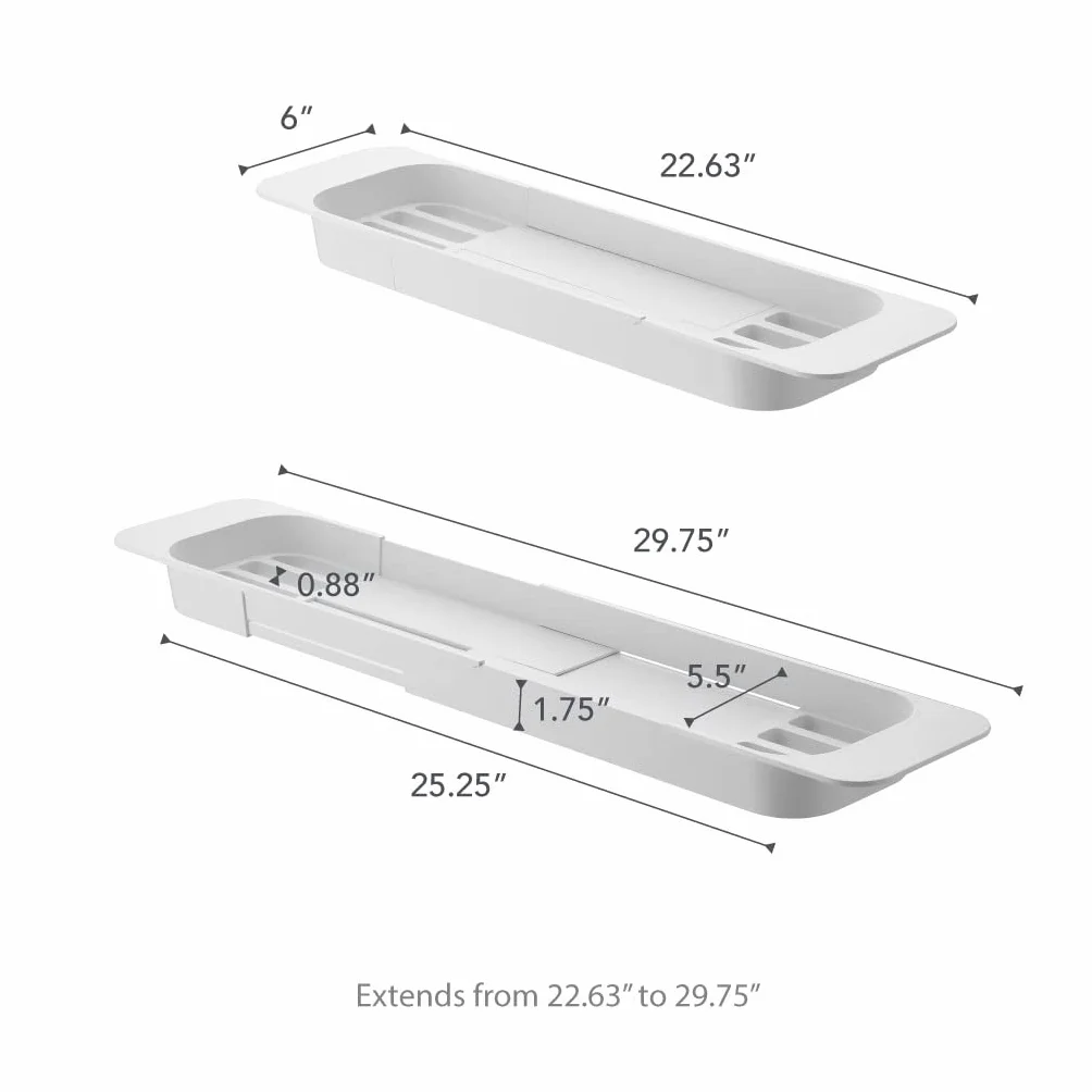 Yamazaki 3546 Tower Extendable Bathtub Tray, White, ABS Resin, 57.5~75 x 15.5 x 4.5 cm