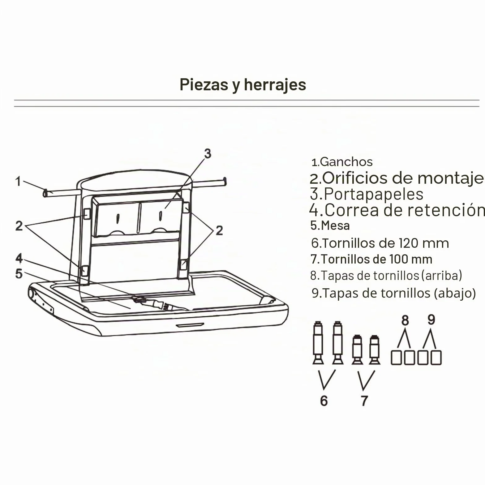 VEVOR Cambiador para Bebé Plegable de Pared 85x57x47 cm HDPE Carga 15 kg Gris