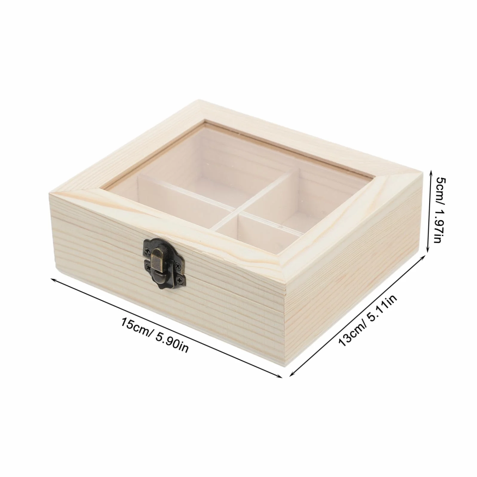 SHOWERORO Caja Organizadora Madera con Ventana Transparente y Cuatro Compartimentos Almacenamiento Multifuncional para Bolsitas Café para Cocina y Oficina