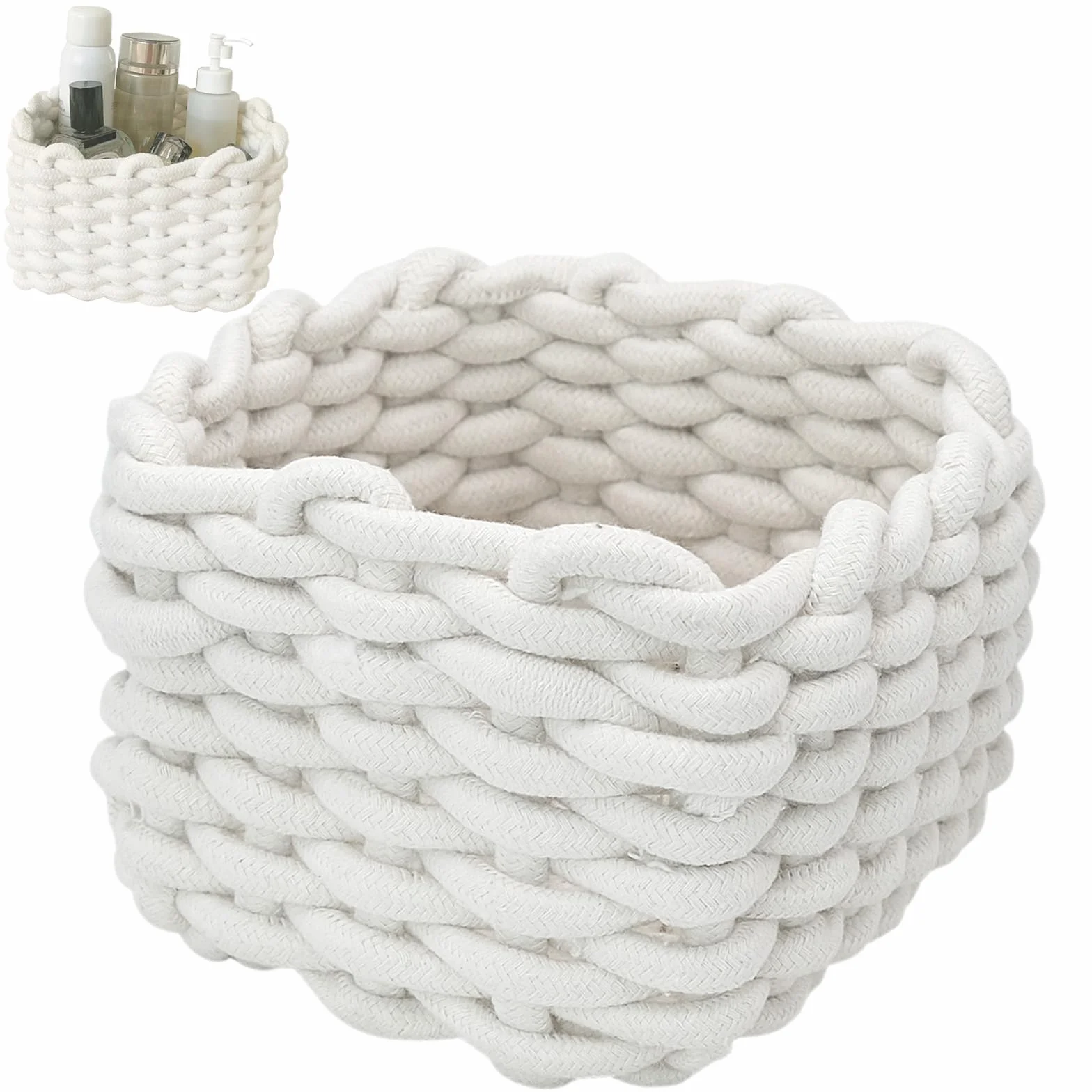 Cestas Almacenaje de Cuerda de Algodón, Canastas Tejidas Organizadoras Decorativas para Baño Armarios Cajones
