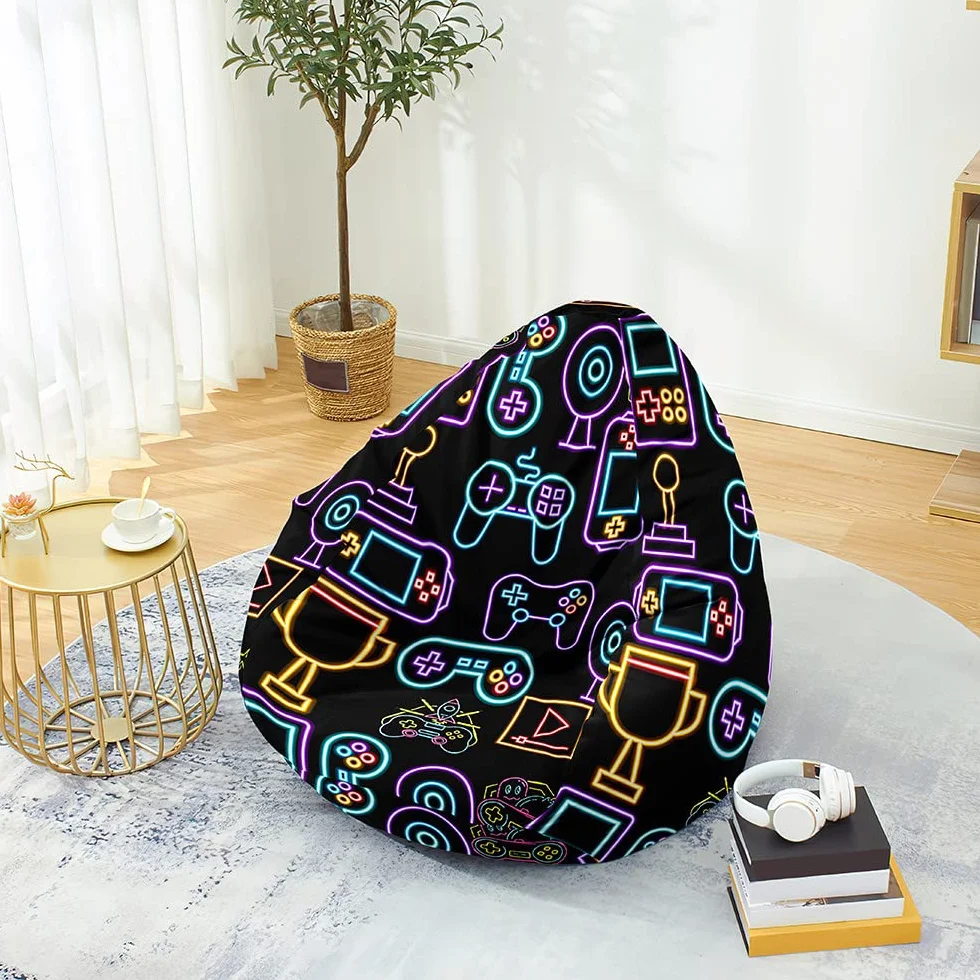 FANSU Funda sin relleno puf, asiento con respaldo alto para juegos para adultos y niños, almacenamiento de ropa de peluche, máquina de juego 3D, sofá perezoso (70 x 80 cm)