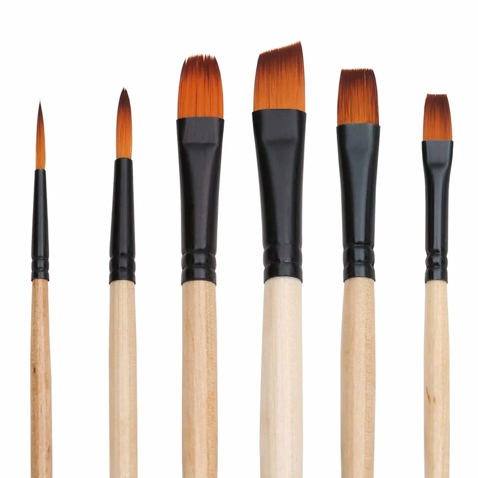 Juego de 6 Pinceles para Acuarela y Gouache, de Diferentes Formas, Punta Redonda y Puntiaguda, de Nailon, para Pintar con Pelo, Suministros de Arte.,