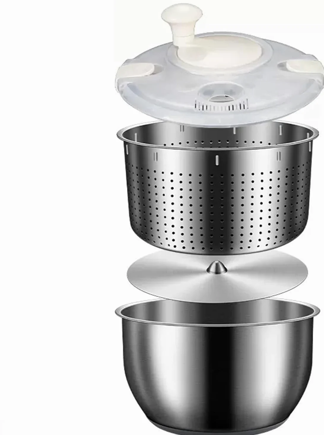 Lavadora de verduras de acero inoxidable y centrifugador de ensalada con base antideslizante y giro manual para cocinas domésticas y comerciales