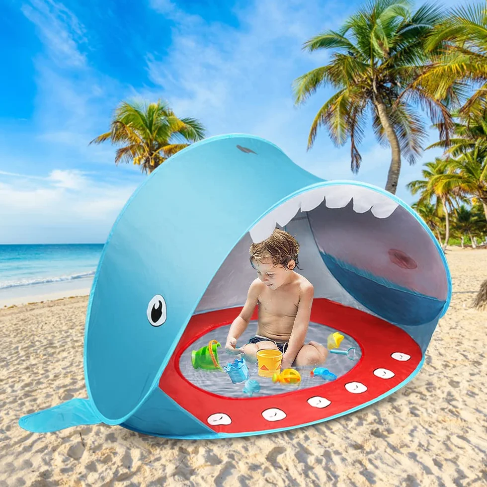 Opret Tienda Playa Bebe Pop-up Piscina Niños Carpa Plegable Portátil Anti UV 50+ Protector Solar, Azul