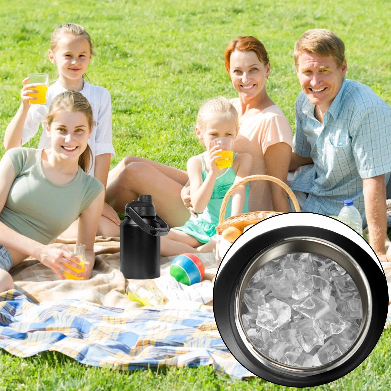 Botella de agua de galón | Botella de agua de acero inoxidable de cuello | ancho | Jarra aislada al vacío de dos pisos para bebidas frías para , senderismo, camping