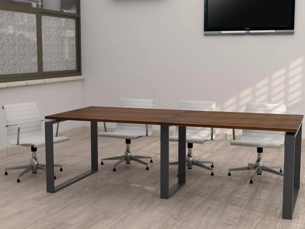 Mesa de Reuniones, Conferencias y Oficinas. Estructura metálica con Marco Cerrado Color Gris Grafito (240x100). Fabricado en España. Envio a Toda la Península. (Nogal.)