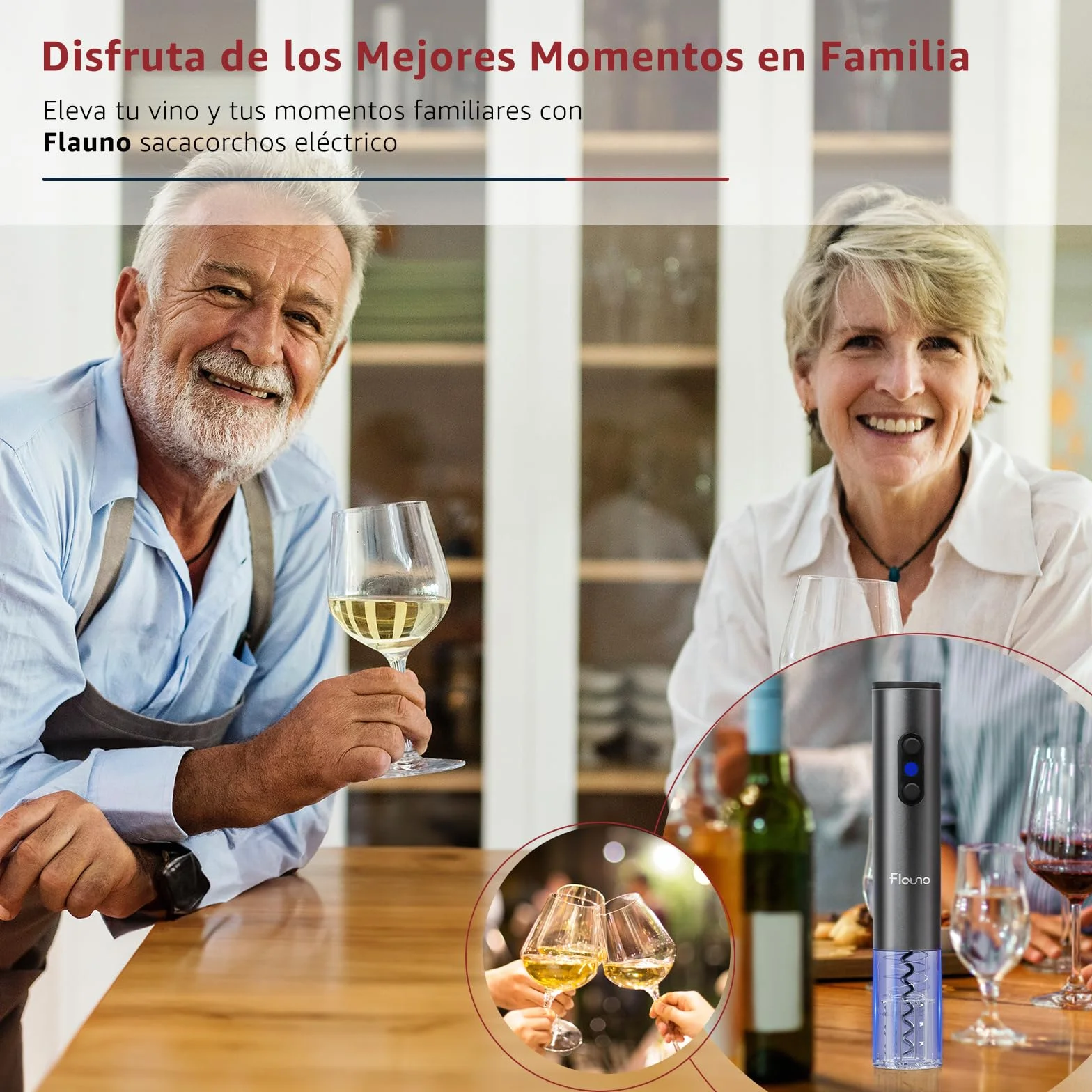Flauno Sacacorchos Eléctrico 6 en 1 Recargable con Abridor de Vino, Corta Cápsulas, Vertedor y Tapón