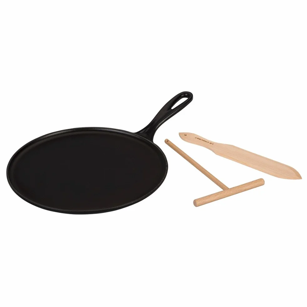 LE CREUSET Crepera pequeña de hierro fundido, Apto para todas las fuentes de calor, incluso inducción, Negro Mate, 27 cm, 20136270000460