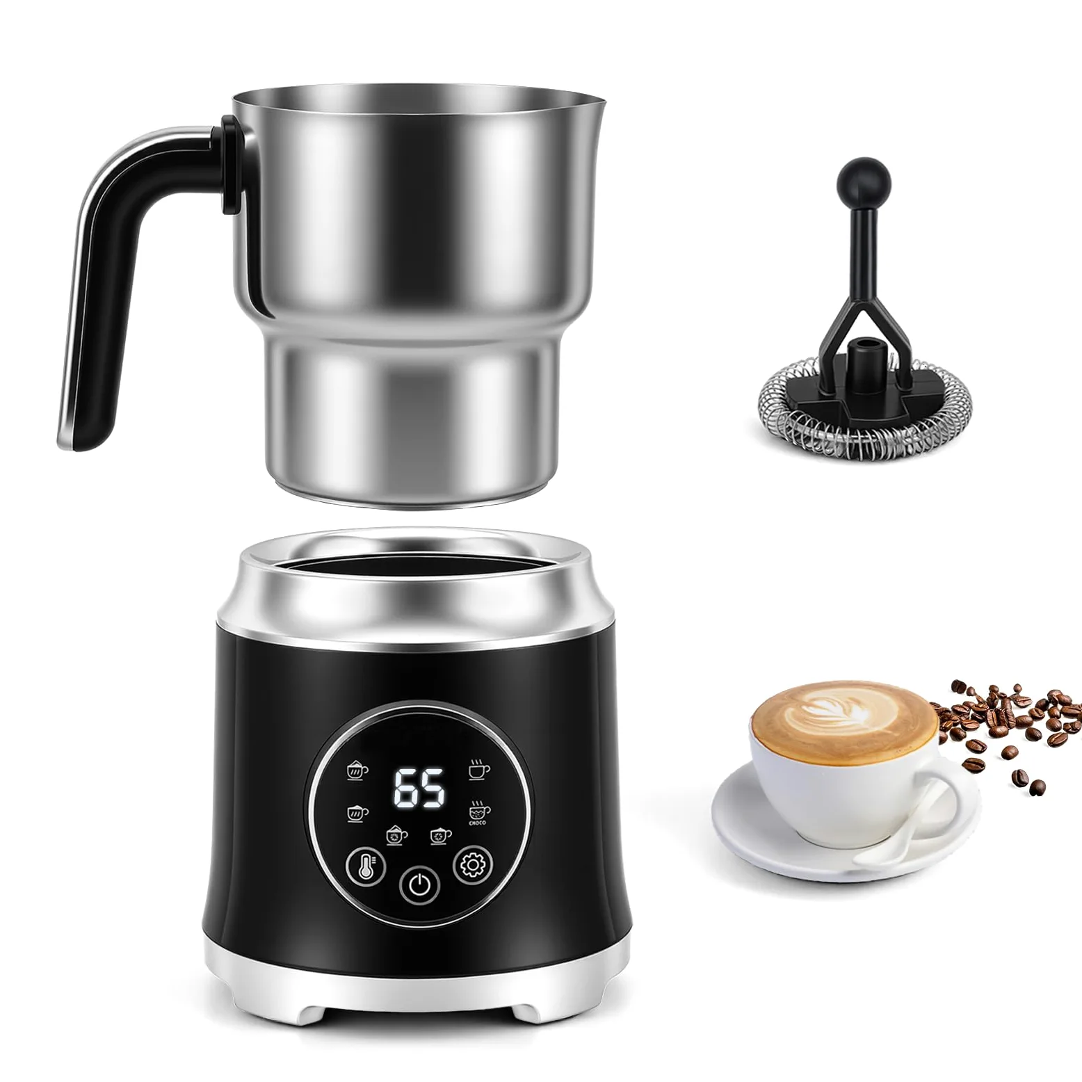 Espumador de Leche Eléctrico 6 en 1, Apto para Lavavajillas, con Temperatura Variable y Espuma, 800 ml, Gran Capacidad, para Espuma de Leche Fría Caliente, Chocolate Caliente, Café con Leche